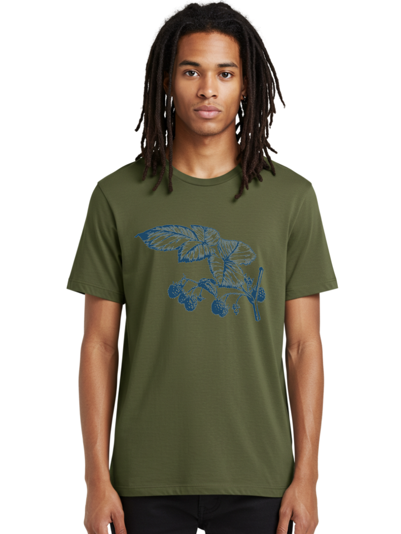 Vintage Berry Branch Men'S Graphic Tee, 100% Cotton, Comfortable Casual Summer Wear, Machine Washable, Blackberry Branch, Ripe Blackberries, Leaves And Fruit, Botanical Illustration, Detailed Drawing, Dark Blue Ink, Summer Harvest, Aae785 10