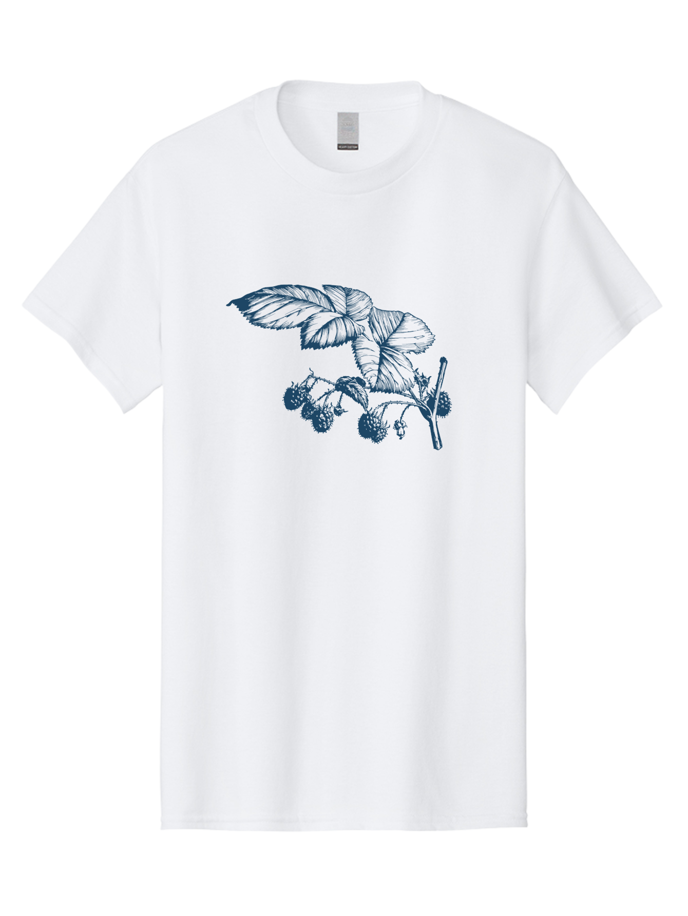 Vintage Berry Branch Men'S Graphic Tee, 100% Cotton, Comfortable Casual Summer Wear, Machine Washable, Blackberry Branch, Ripe Blackberries, Leaves And Fruit, Botanical Illustration, Detailed Drawing, Dark Blue Ink, Summer Harvest, Aae785 15