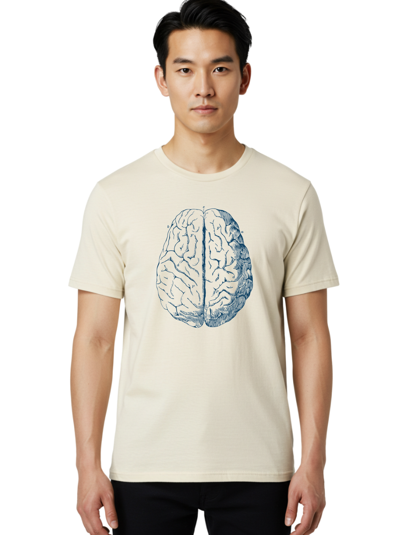 Vintage Brain Diagram Men'S Graphic Tee, 100% Cotton, Comfortable Casual Summer Wear, Machine Washable, Human Brain Illustration, Brain Anatomy, Cerebral Cortex, Neuroscience, Cognitive Function, Brain Structure, Left And Right Hemispheres, Aae786 20