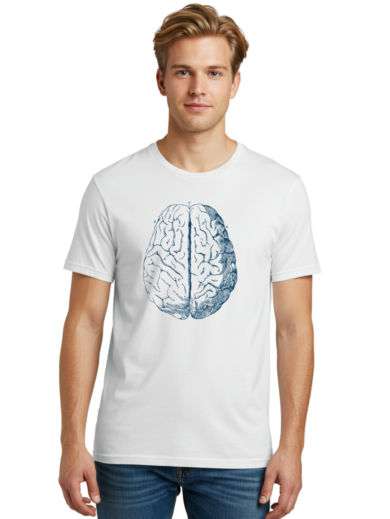 Vintage Brain Diagram Men'S Graphic Tee, 100% Cotton, Comfortable Casual Summer Wear, Machine Washable, Human Brain Illustration, Brain Anatomy, Cerebral Cortex, Neuroscience, Cognitive Function, Brain Structure, Left And Right Hemispheres, Aae786 4