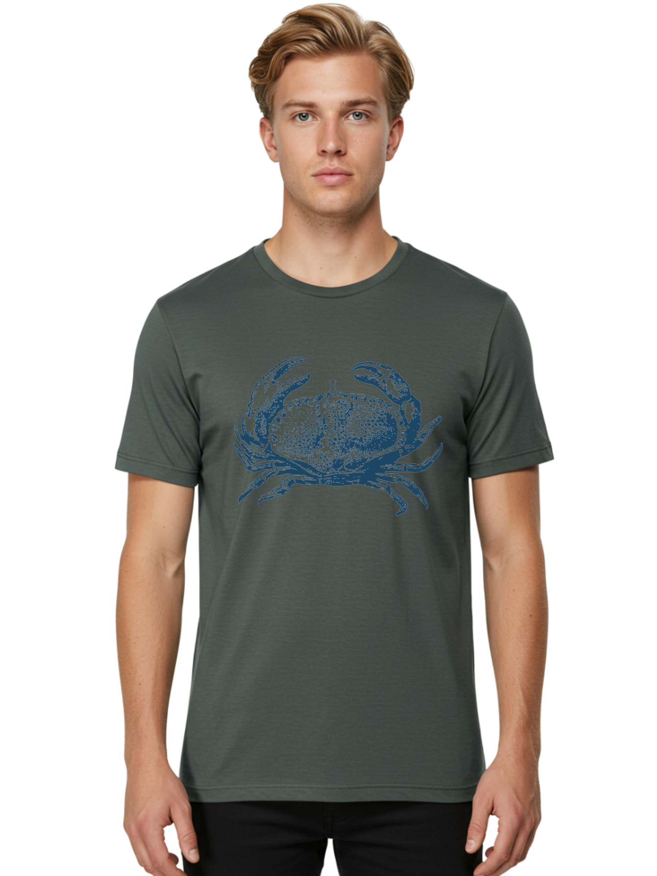 Vintage Coastal Crab Men'S Graphic Tee, 100% Cotton, Comfortable Casual Summer Wear, Machine Washable, Crab Graphic, Crustacean Illustration, Ocean Creature, Blue Crab, Sea Life, Pointillism Art, Detailed Drawing, Marine Animal Aae789 29