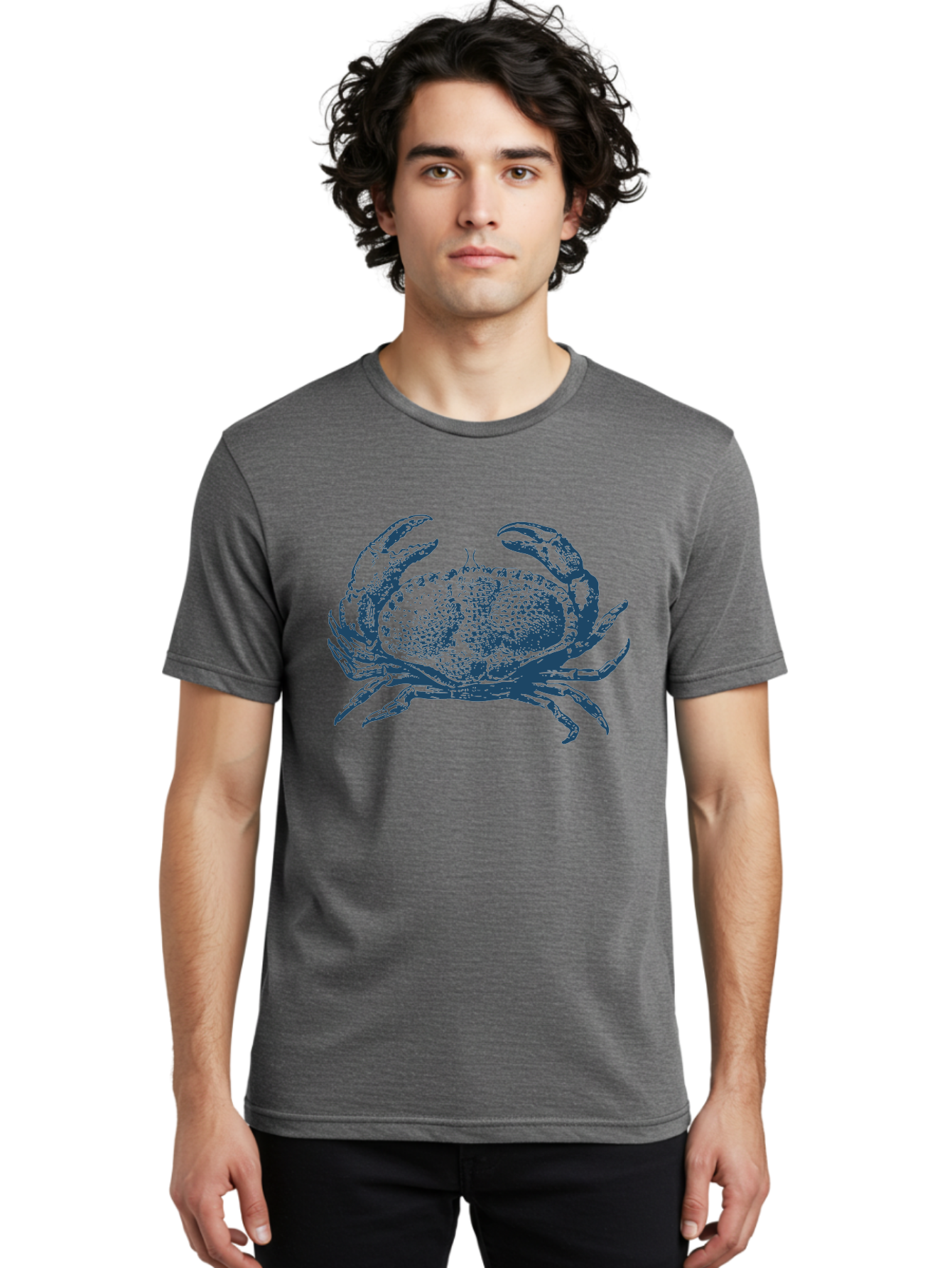 Vintage Coastal Crab Men'S Graphic Tee, 100% Cotton, Comfortable Casual Summer Wear, Machine Washable, Crab Graphic, Crustacean Illustration, Ocean Creature, Blue Crab, Sea Life, Pointillism Art, Detailed Drawing, Marine Animal Aae789 17
