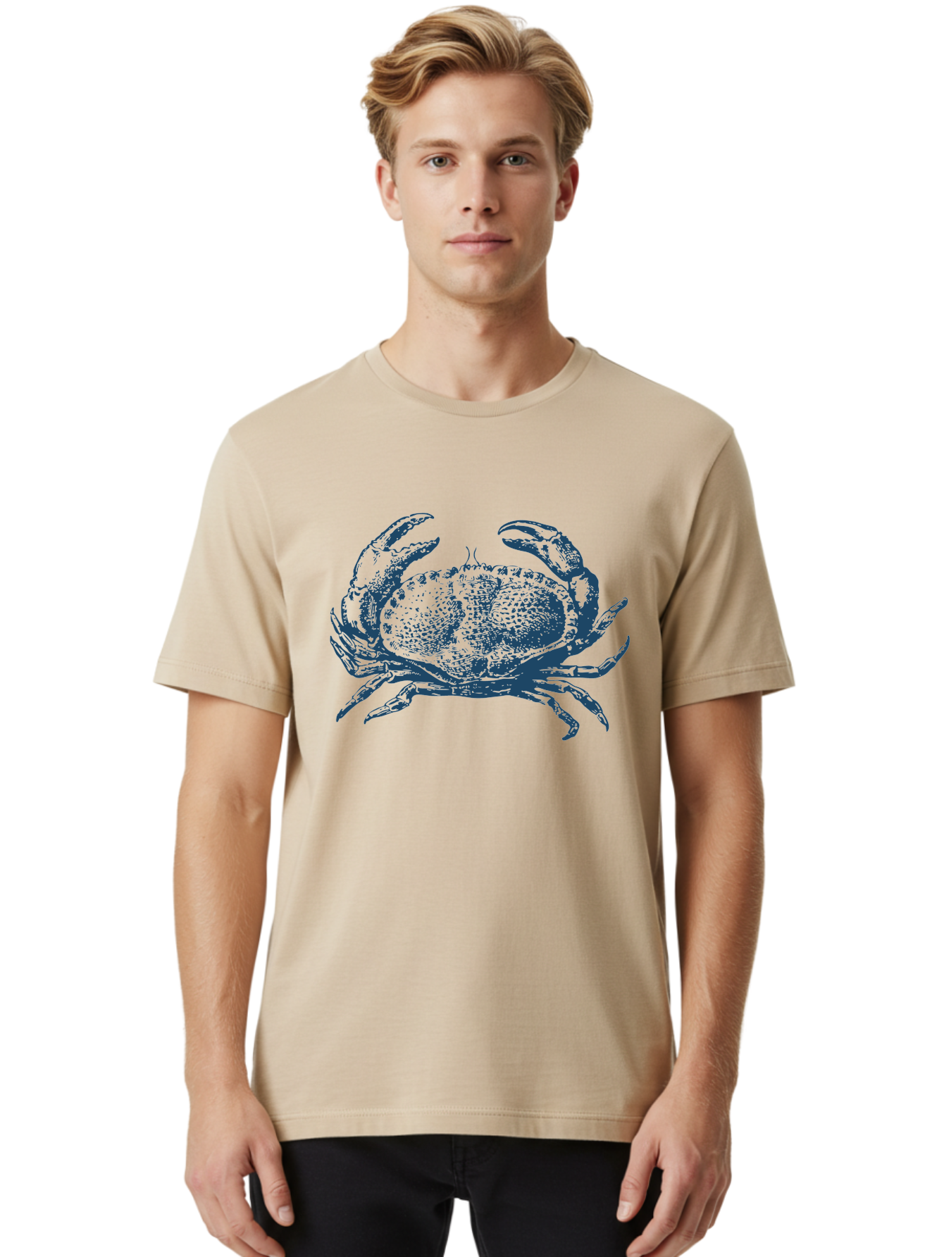 Vintage Coastal Crab Men'S Graphic Tee, 100% Cotton, Comfortable Casual Summer Wear, Machine Washable, Crab Graphic, Crustacean Illustration, Ocean Creature, Blue Crab, Sea Life, Pointillism Art, Detailed Drawing, Marine Animal Aae789 19