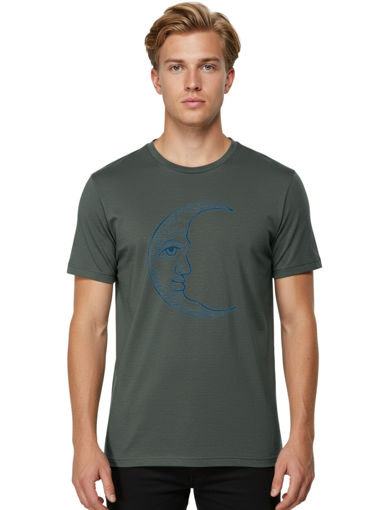Vintage Crescent Moon Face Men'S Graphic Tee, 100% Cotton, Comfortable Casual Summer Wear, Machine Washable, Crescent Moon With Face, Lunar Symbol, Astrology, Moon Phase, Mysticism, Night Sky, Celestial Body, Moon Illustration, Mystical Art Aae791 4