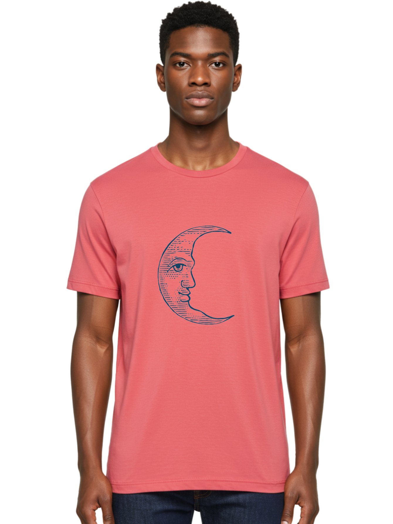 Vintage Crescent Moon Face Men'S Graphic Tee, 100% Cotton, Comfortable Casual Summer Wear, Machine Washable, Crescent Moon With Face, Lunar Symbol, Astrology, Moon Phase, Mysticism, Night Sky, Celestial Body, Moon Illustration, Mystical Art Aae791 16