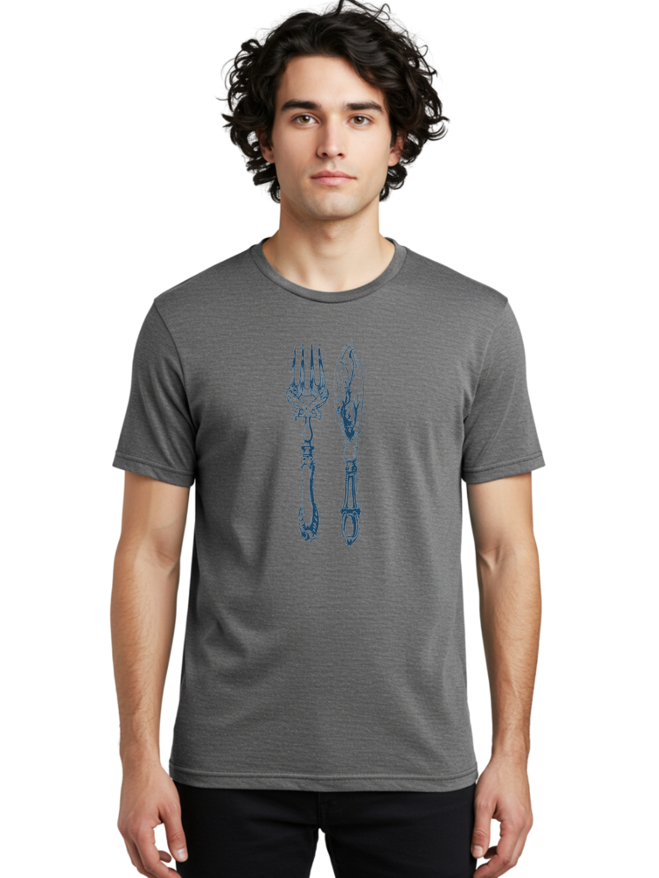 Vintage Cutlery Set Men'S Graphic Tee, 100% Cotton, Comfortable Casual Summer Wear, Machine Washable, Vintage Cutlery, Antique Fork, Ornate Knife, Fine Dining, Luxury Tableware, Elegant Design, Decorative Cutlery, Dinner Party Essentials Aae792 4