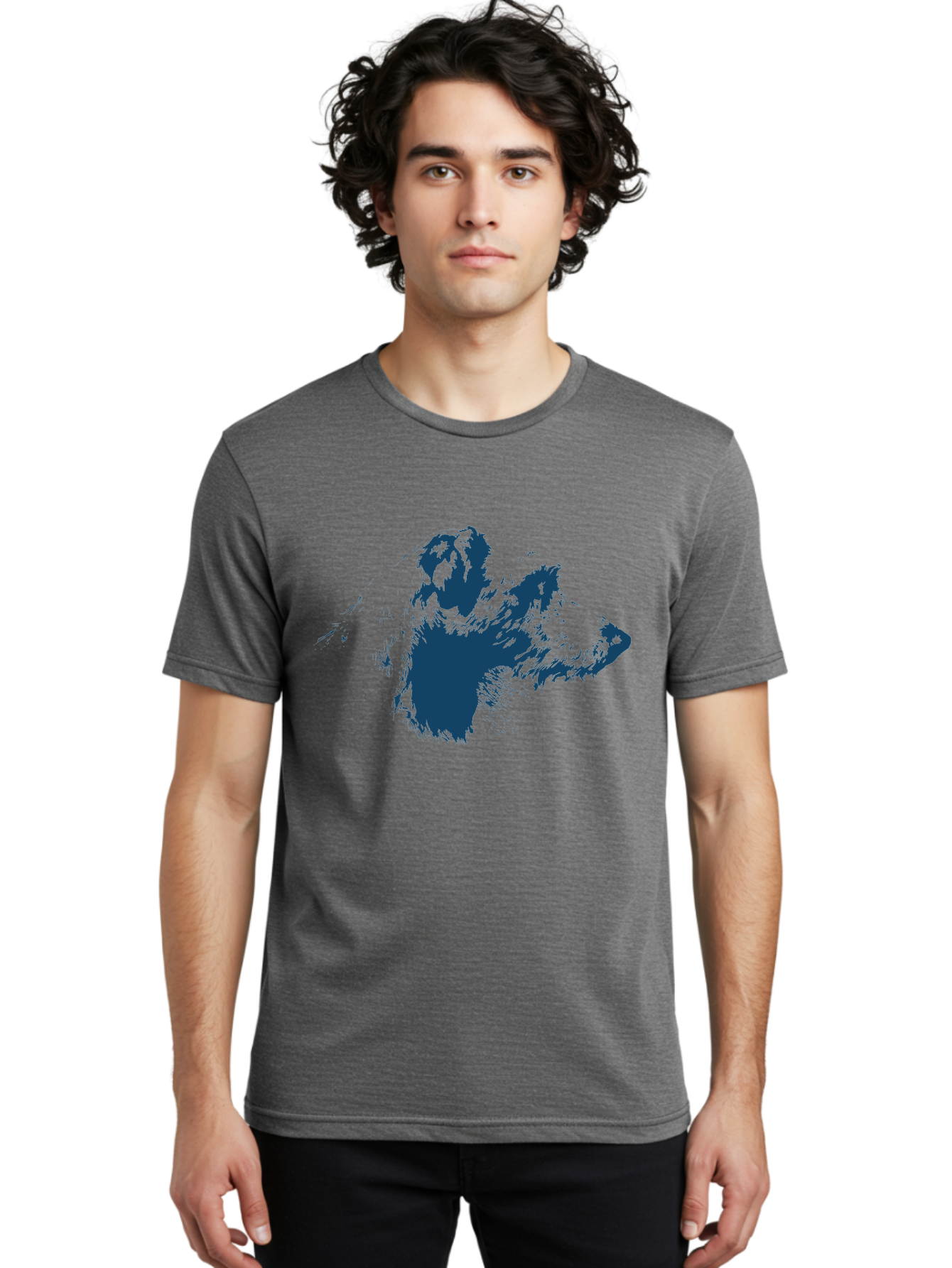 Vintage Dog Portrait Men'S Graphic Tee, 100% Cotton, Comfortable Casual Summer Wear, Machine Washable, Gorilla Graphic, Animal Silhouette, Abstract Art, Dark Blue Shape, Expressive Lines, Abstract Creature, Bold Design, Modern Illustration Aae793 6
