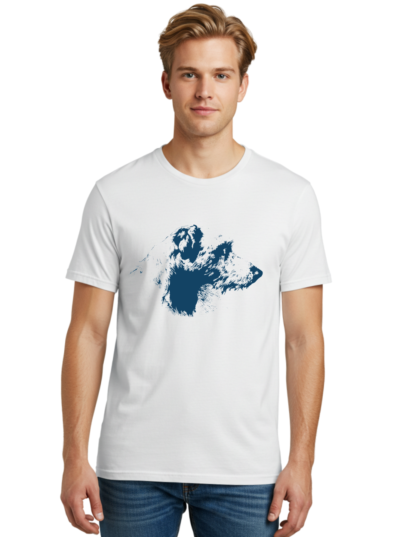 Vintage Dog Portrait Men'S Graphic Tee, 100% Cotton, Comfortable Casual Summer Wear, Machine Washable, Gorilla Graphic, Animal Silhouette, Abstract Art, Dark Blue Shape, Expressive Lines, Abstract Creature, Bold Design, Modern Illustration Aae793 24