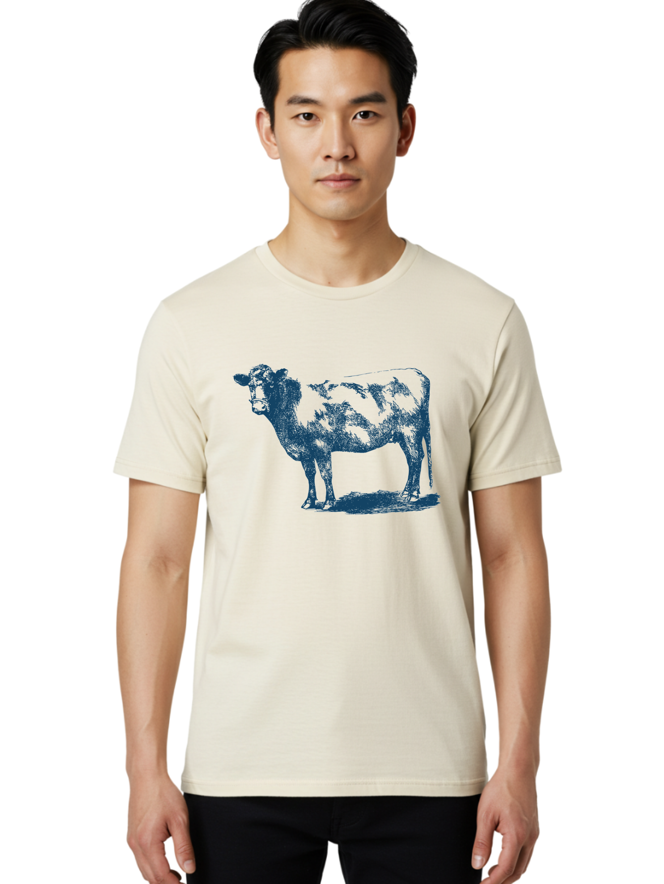 Vintage Farm Cow Men'S Graphic Tee, 100% Cotton, Comfortable Casual Summer Wear, Machine Washable, Illustration Of A Cow, Farm Animal, Livestock, Bovine, Agriculture, Rural Life, Countryside, Simple Art Aae794 4