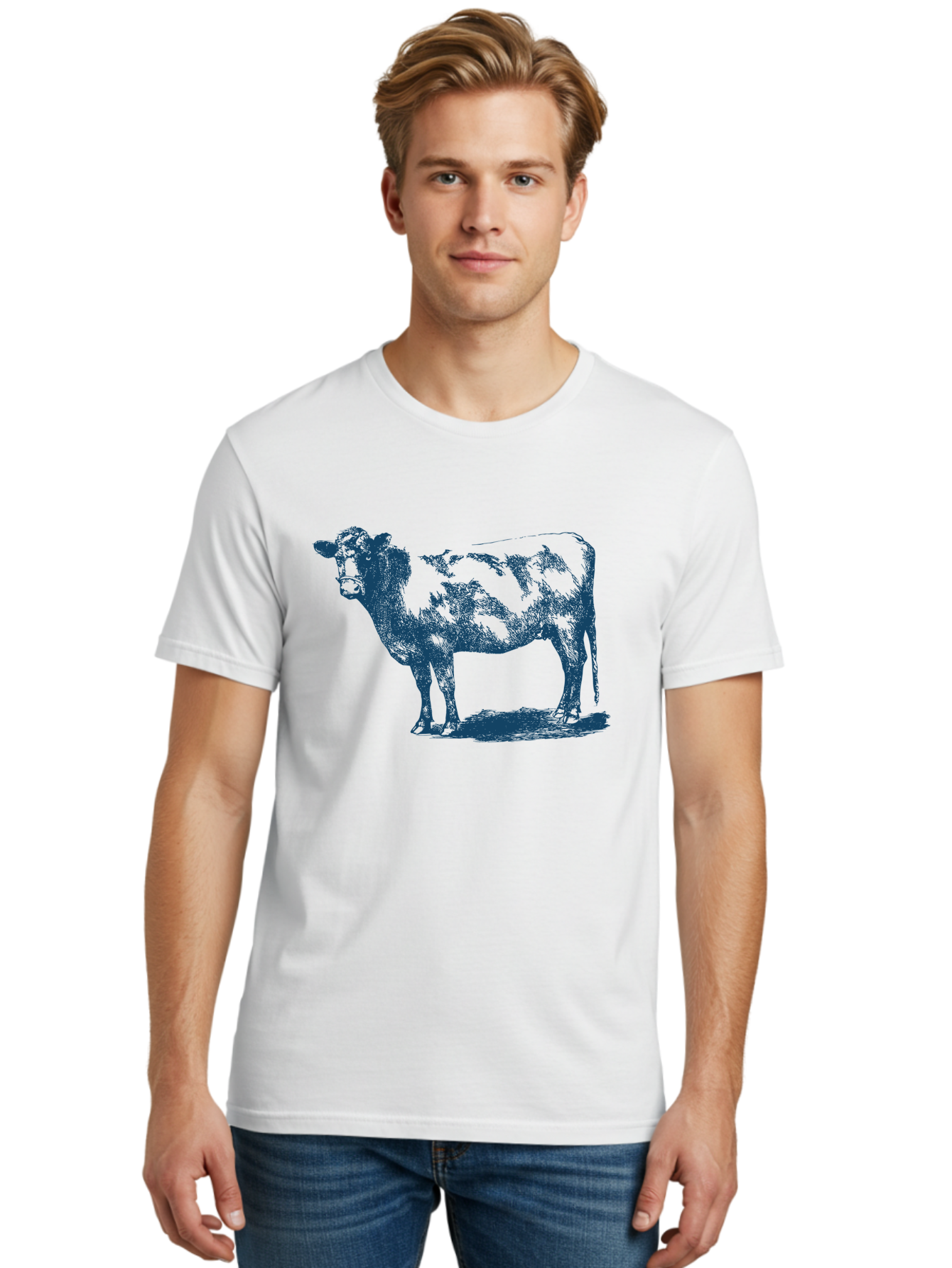 Vintage Farm Cow Men'S Graphic Tee, 100% Cotton, Comfortable Casual Summer Wear, Machine Washable, Illustration Of A Cow, Farm Animal, Livestock, Bovine, Agriculture, Rural Life, Countryside, Simple Art Aae794 14
