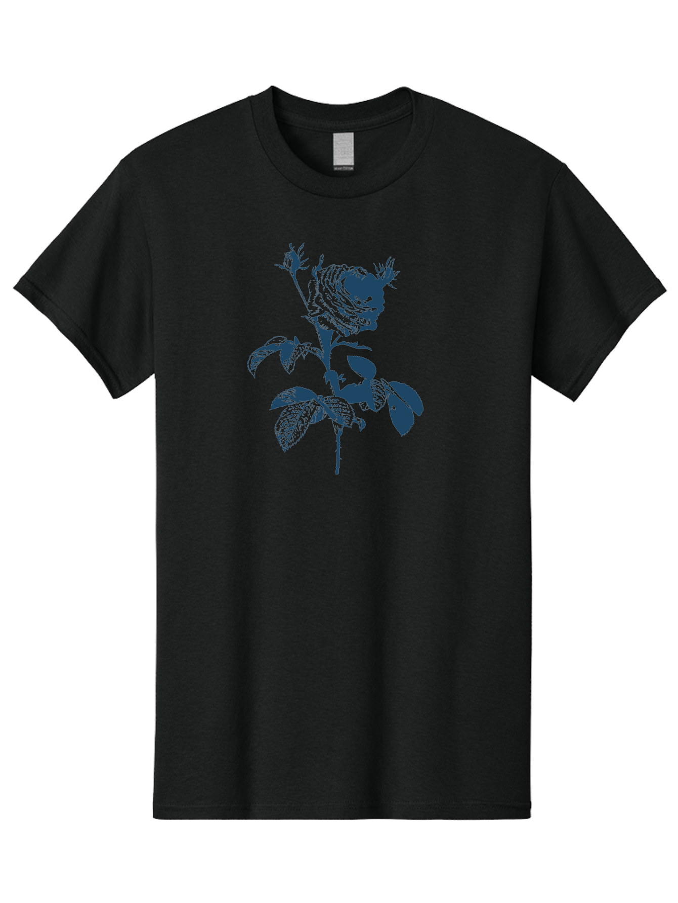 Vintage Garden Rose Men'S Graphic Tee, 100% Cotton, Comfortable Casual Summer Wear, Machine Washable, Rose With Leaves, Flower Illustration, Botanical Art, Dark Blue Rose, Floral Design, Leafy Stem, Nature-Inspired Graphics, Aae797 25