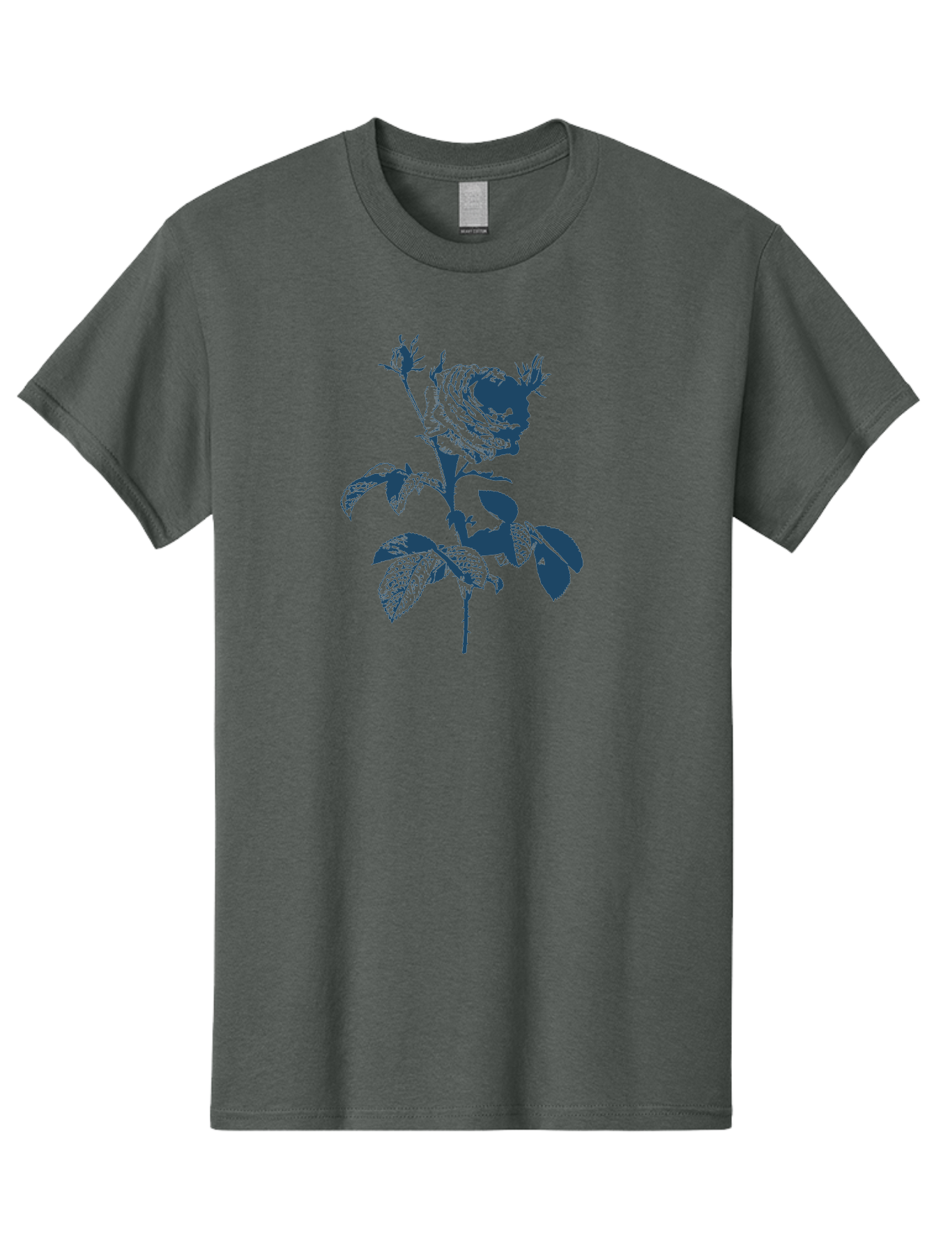 Vintage Garden Rose Men'S Graphic Tee, 100% Cotton, Comfortable Casual Summer Wear, Machine Washable, Rose With Leaves, Flower Illustration, Botanical Art, Dark Blue Rose, Floral Design, Leafy Stem, Nature-Inspired Graphics, Aae797 9