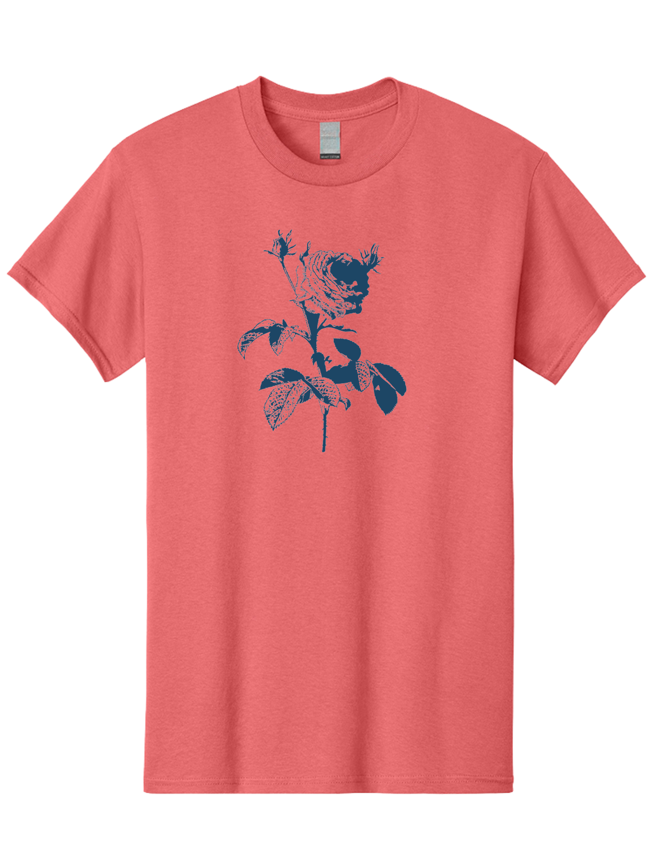 Vintage Garden Rose Men'S Graphic Tee, 100% Cotton, Comfortable Casual Summer Wear, Machine Washable, Rose With Leaves, Flower Illustration, Botanical Art, Dark Blue Rose, Floral Design, Leafy Stem, Nature-Inspired Graphics, Aae797 3