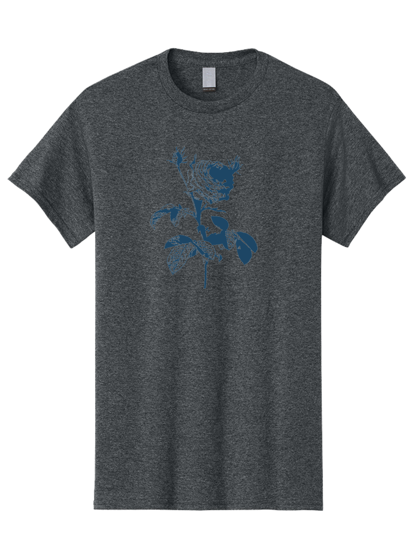 Vintage Garden Rose Men'S Graphic Tee, 100% Cotton, Comfortable Casual Summer Wear, Machine Washable, Rose With Leaves, Flower Illustration, Botanical Art, Dark Blue Rose, Floral Design, Leafy Stem, Nature-Inspired Graphics, Aae797 17