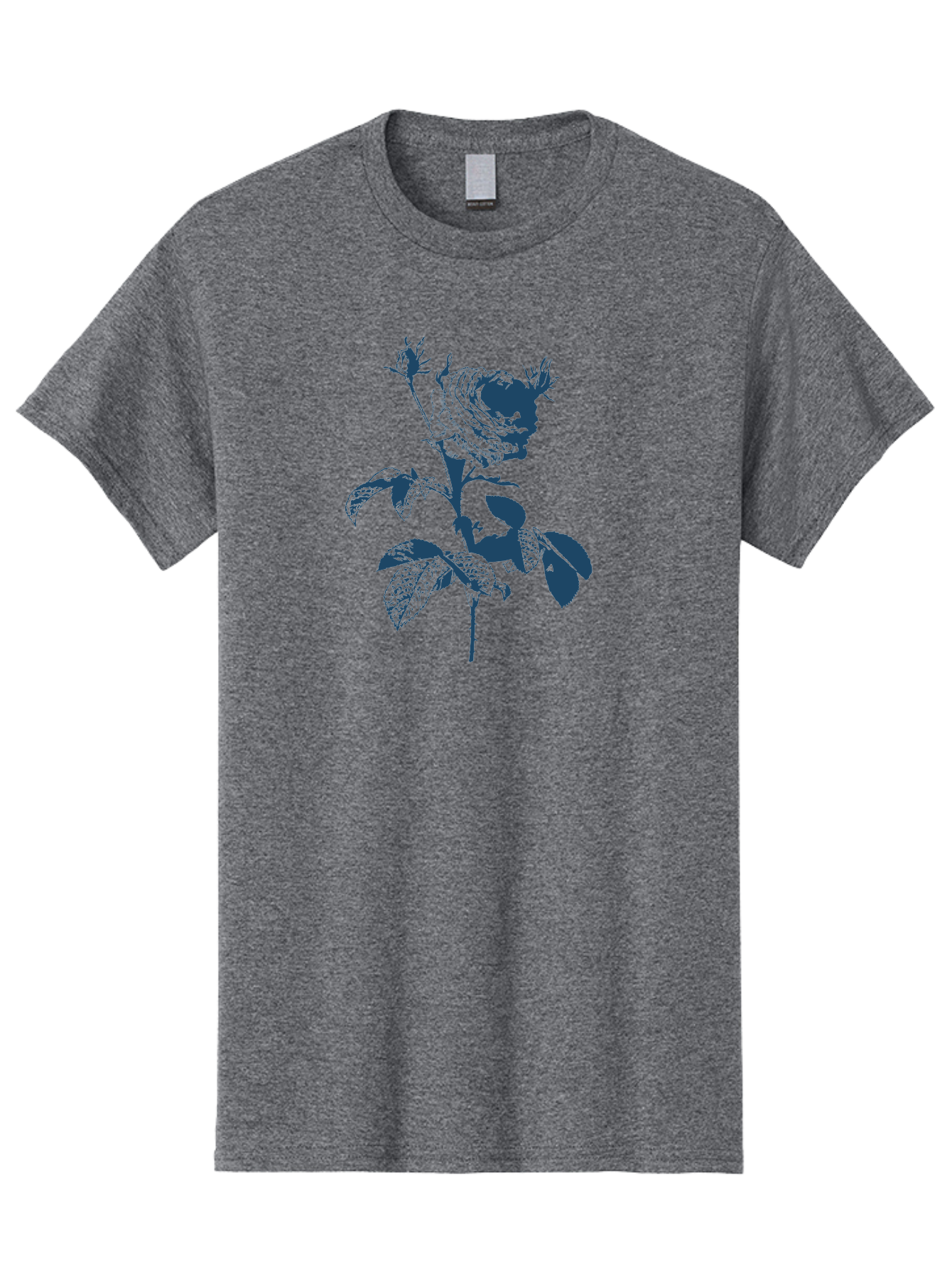 Vintage Garden Rose Men'S Graphic Tee, 100% Cotton, Comfortable Casual Summer Wear, Machine Washable, Rose With Leaves, Flower Illustration, Botanical Art, Dark Blue Rose, Floral Design, Leafy Stem, Nature-Inspired Graphics, Aae797 15