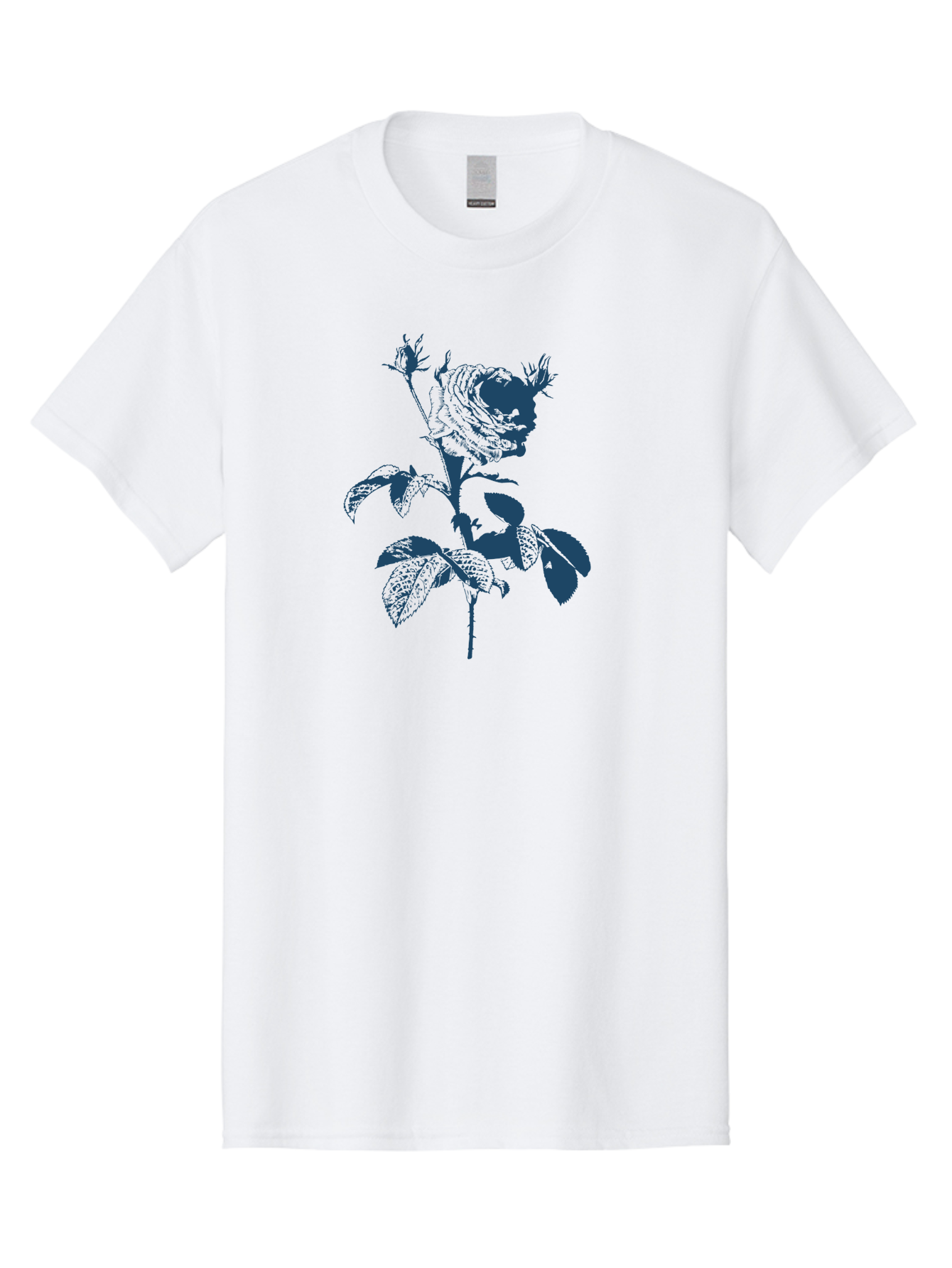 Vintage Garden Rose Men'S Graphic Tee, 100% Cotton, Comfortable Casual Summer Wear, Machine Washable, Rose With Leaves, Flower Illustration, Botanical Art, Dark Blue Rose, Floral Design, Leafy Stem, Nature-Inspired Graphics, Aae797 13