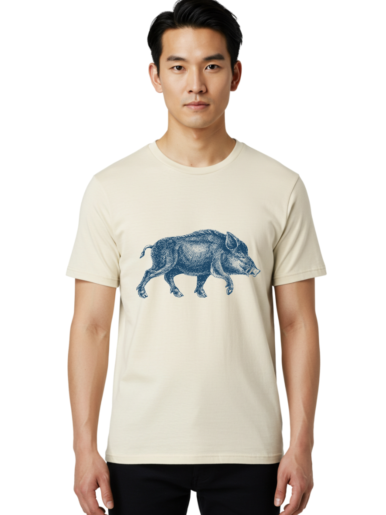 Vintage Hog Sketch Men'S Graphic Tee, 100% Cotton, Comfortable Casual Summer Wear, Machine Washable, Wild Boar, Boar Illustration, Animal Art, Wildlife Graphic, Cross-Hatching Technique, Farm Animals, Pig Silhouette, Artistic Design Aae800 12