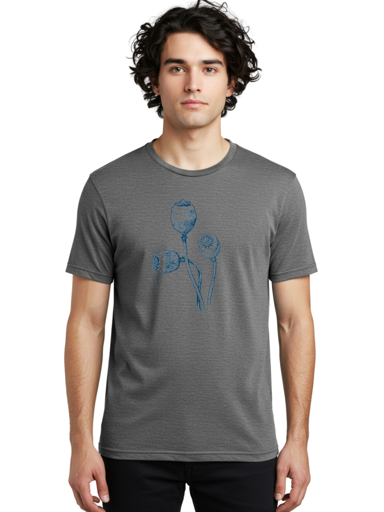 Vintage Poppy Stems Men'S Graphic Tee, 100% Cotton, Comfortable Casual Summer Wear, Machine Washable, Poppy Pods, Dried Flowers, Botanical Illustration, Black Ink Drawing, Poppy Seeds, Herbal Art, Natural Remedies, Sketchy Style, Aae807 12
