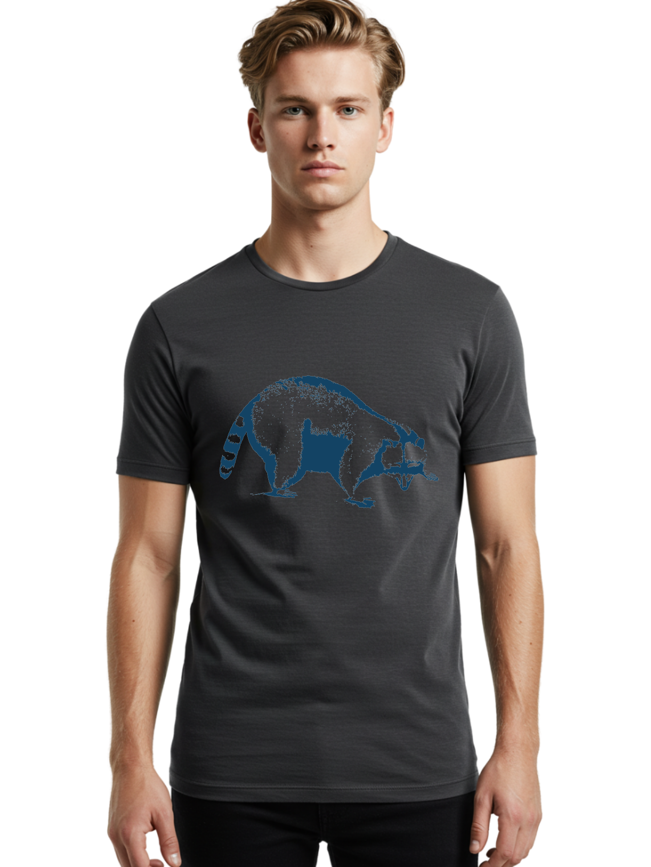 Vintage Raccoon Men'S Graphic Tee, 100% Cotton, Comfortable Casual Summer Wear, Machine Washable, Racoon Illustration, Wildlife Art, Animal Design, Graphic Style, Blue Silhouette, Wildlife Icon, Cute Animal, Forest Creature, Nature Graphic Aae808 20
