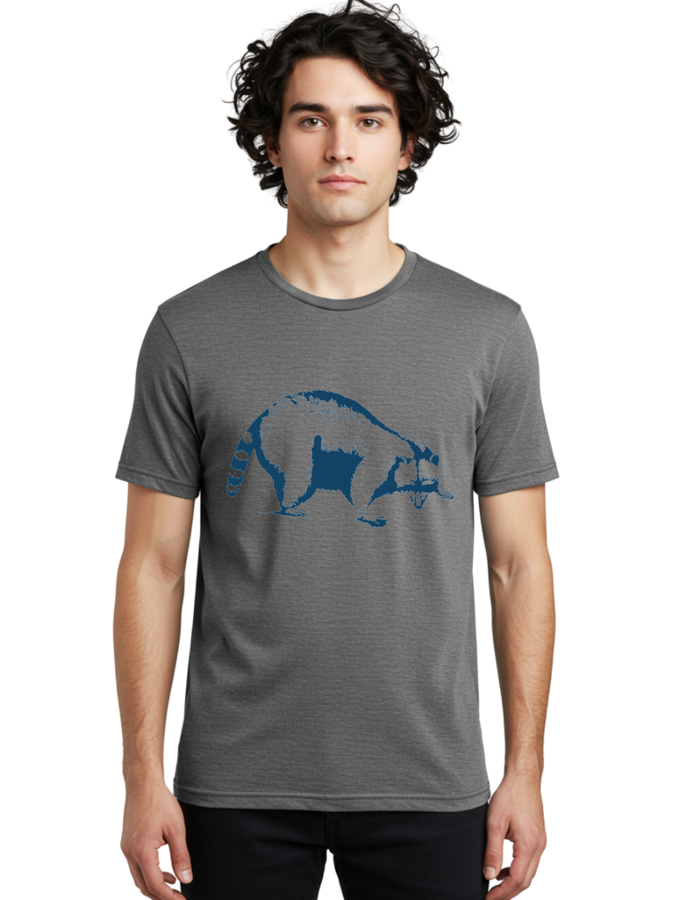 Vintage Raccoon Men'S Graphic Tee, 100% Cotton, Comfortable Casual Summer Wear, Machine Washable, Racoon Illustration, Wildlife Art, Animal Design, Graphic Style, Blue Silhouette, Wildlife Icon, Cute Animal, Forest Creature, Nature Graphic Aae808 22