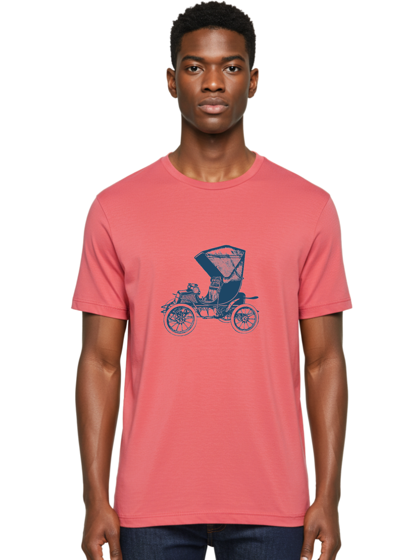 Vintage Road Carrier Men'S Graphic Tee, 100% Cotton, Comfortable Casual Summer Wear, Machine Washable, Vintage Automobile, Antique Car, Classic Vehicle, Old-Fashioned Transportation, Retro Car Design, Spoked Wheels, Canopy Top, Aae809 24
