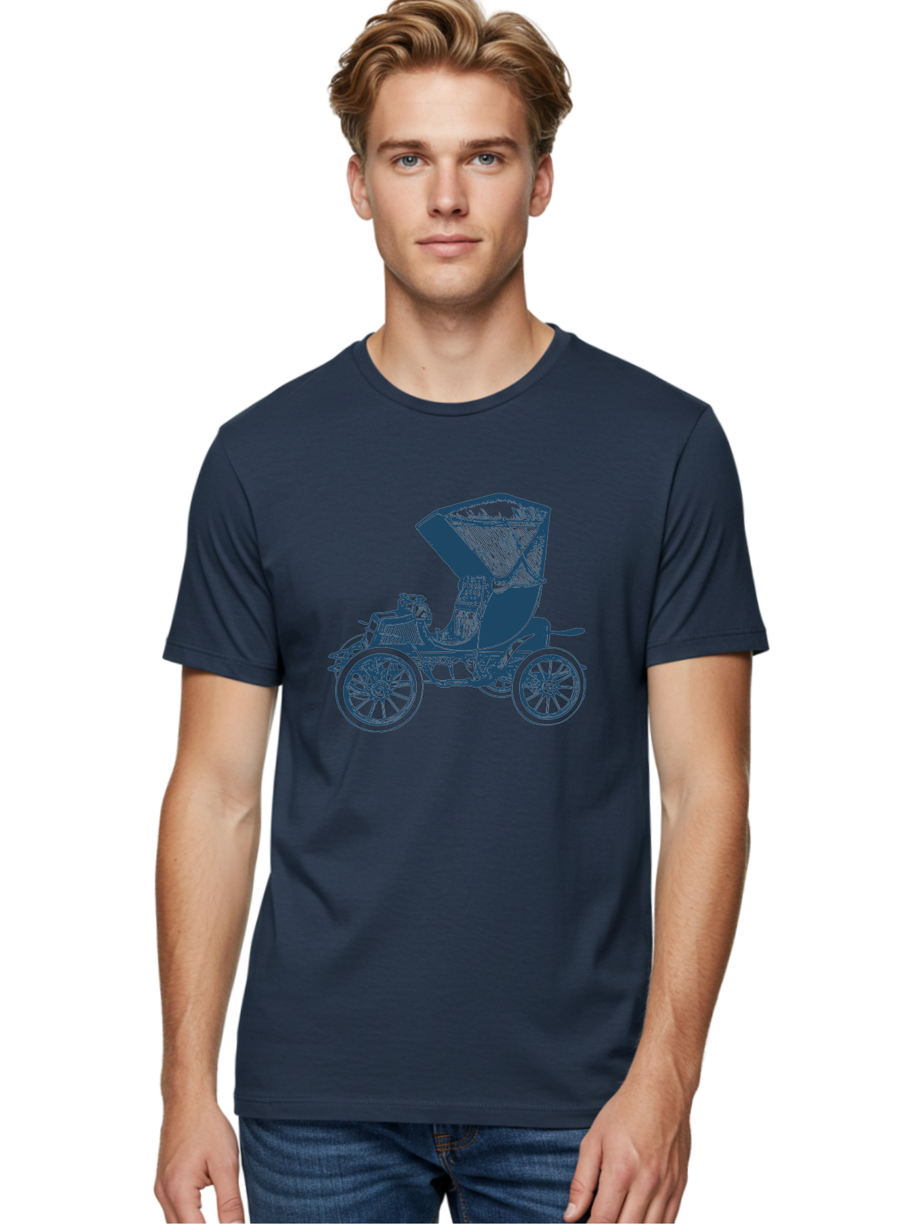 Vintage Road Carrier Men'S Graphic Tee, 100% Cotton, Comfortable Casual Summer Wear, Machine Washable, Vintage Automobile, Antique Car, Classic Vehicle, Old-Fashioned Transportation, Retro Car Design, Spoked Wheels, Canopy Top, Aae809 12