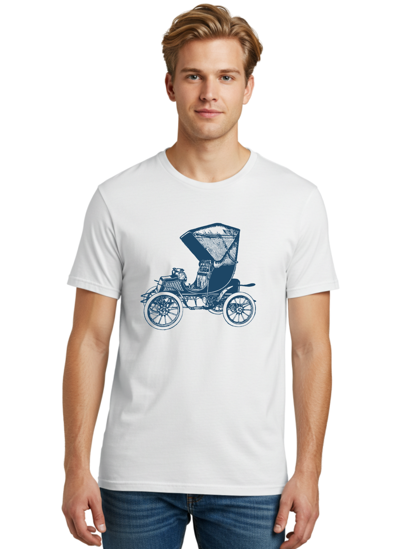 Vintage Road Carrier Men'S Graphic Tee, 100% Cotton, Comfortable Casual Summer Wear, Machine Washable, Vintage Automobile, Antique Car, Classic Vehicle, Old-Fashioned Transportation, Retro Car Design, Spoked Wheels, Canopy Top, Aae809 14
