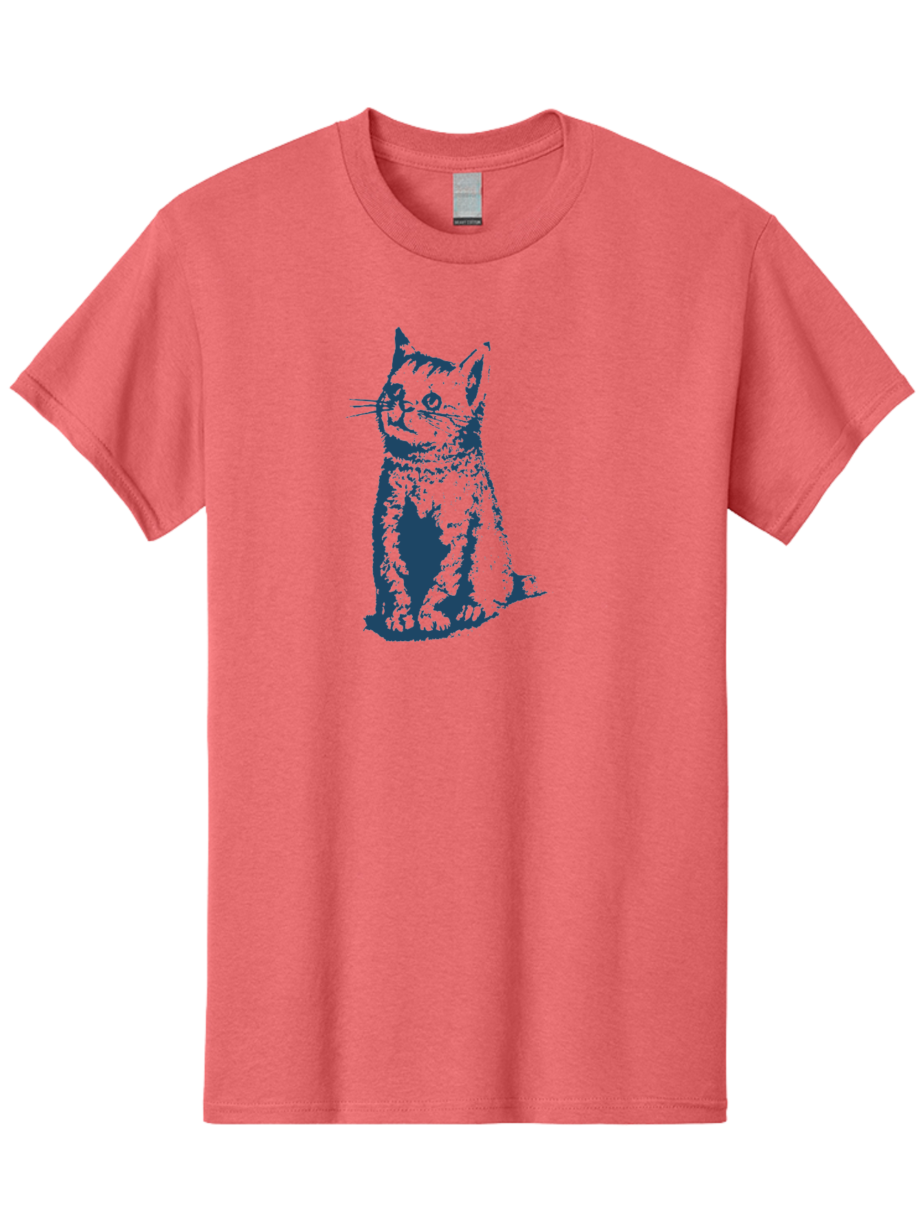 Vintage Sitting Cat Men'S Graphic Tee, 100% Cotton, Comfortable Casual Summer Wear, Machine Washable, Cat Illustration, Feline Artwork, Blue Cat On Green, Sitting Cat, Cat Portrait, Cat Graphics, Digital Cat Art, Cute Cat, Cat Design Aae810 3