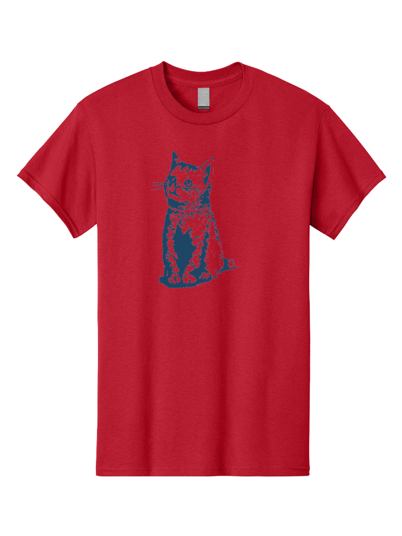 Vintage Sitting Cat Men'S Graphic Tee, 100% Cotton, Comfortable Casual Summer Wear, Machine Washable, Cat Illustration, Feline Artwork, Blue Cat On Green, Sitting Cat, Cat Portrait, Cat Graphics, Digital Cat Art, Cute Cat, Cat Design Aae810 15