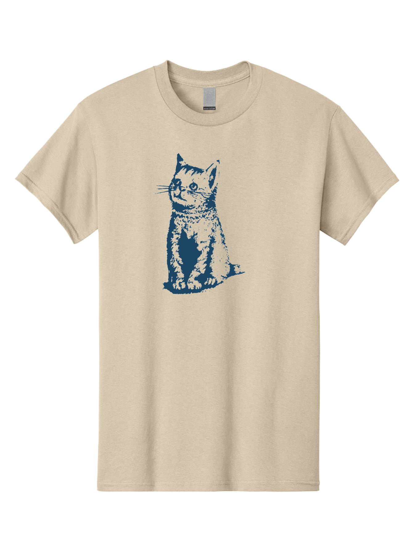 Vintage Sitting Cat Men'S Graphic Tee, 100% Cotton, Comfortable Casual Summer Wear, Machine Washable, Cat Illustration, Feline Artwork, Blue Cat On Green, Sitting Cat, Cat Portrait, Cat Graphics, Digital Cat Art, Cute Cat, Cat Design Aae810 27