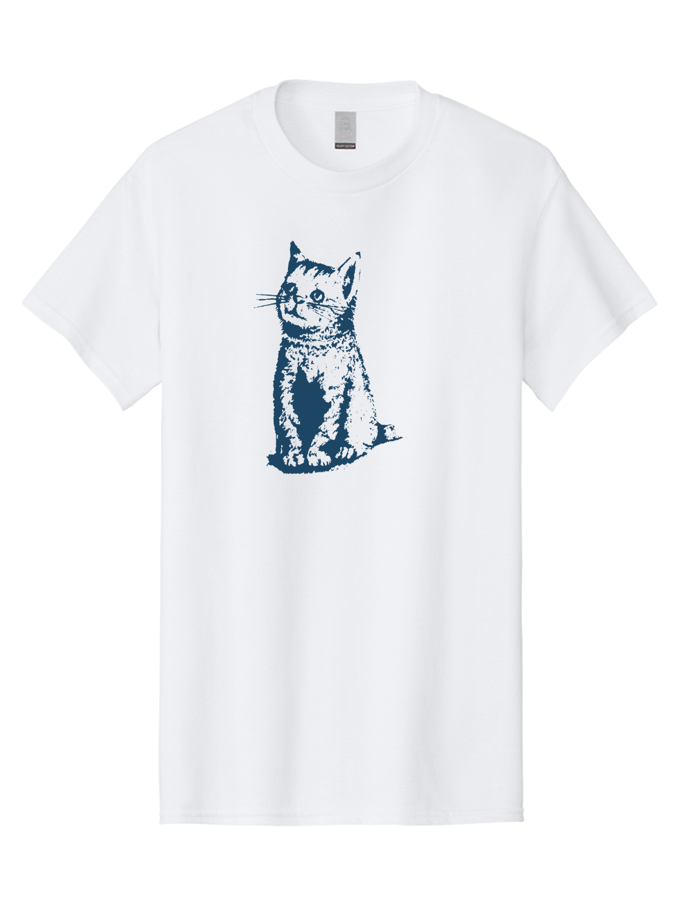 Vintage Sitting Cat Men'S Graphic Tee, 100% Cotton, Comfortable Casual Summer Wear, Machine Washable, Cat Illustration, Feline Artwork, Blue Cat On Green, Sitting Cat, Cat Portrait, Cat Graphics, Digital Cat Art, Cute Cat, Cat Design Aae810 5