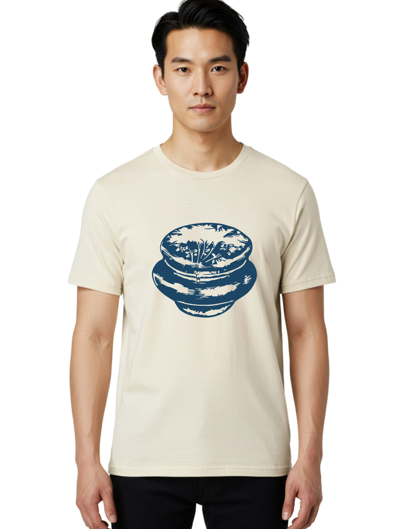 Vintage Spice Jar Men'S Graphic Tee, 100% Cotton, Comfortable Casual Summer Wear, Machine Washable, Stacked Bowls, Ceramic Bowls, Floral Design, Blue Illustration, Kitchenware, Tableware, Home Decor, Minimalist Art Aae813 10
