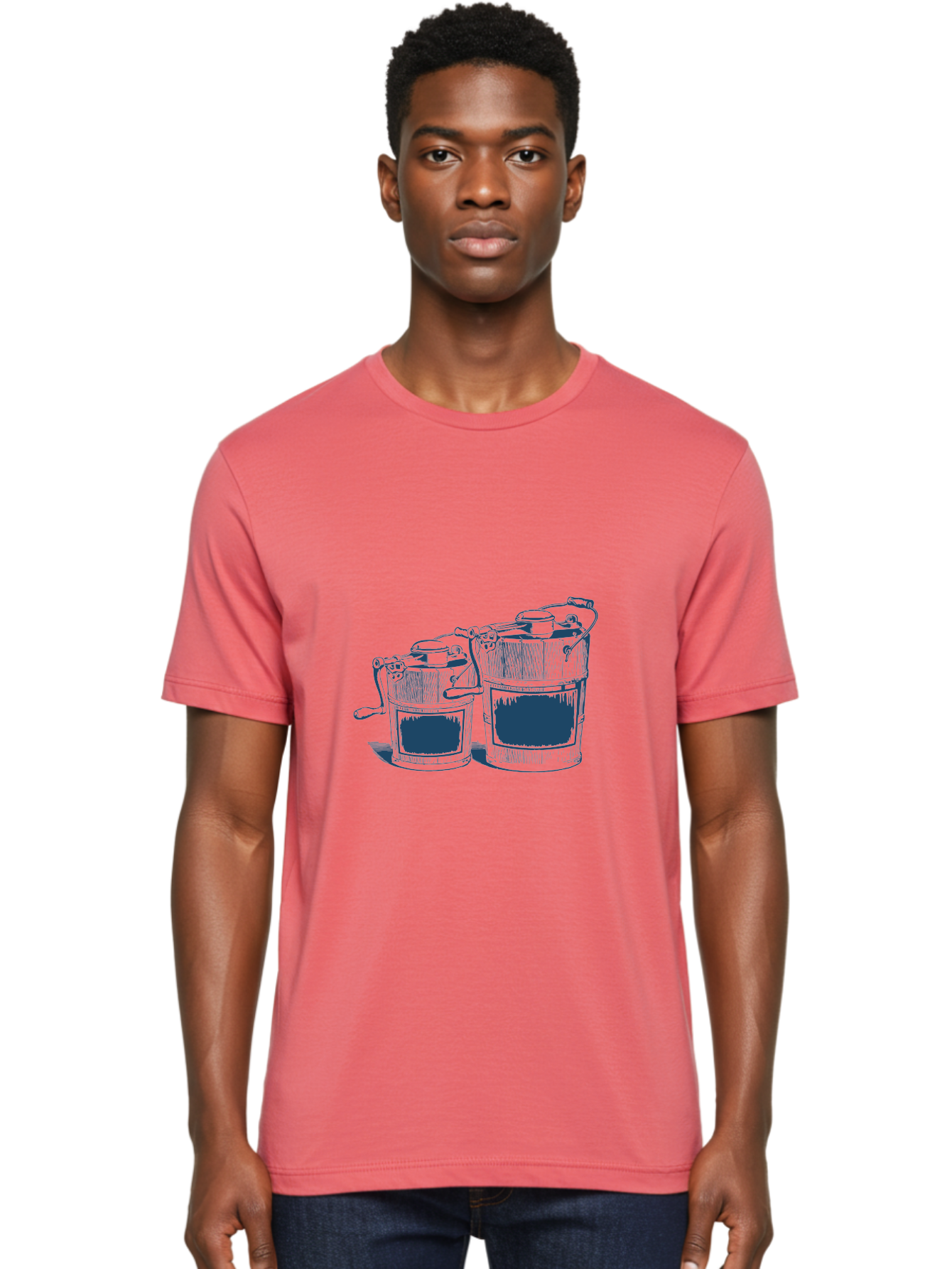 Vintage Utility Buckets Men'S Graphic Tee, 100% Cotton, Comfortable Casual Summer Wear, Machine Washable, Water Buckets, Vintage Illustrations, Rustic Charm, Wooden Texture, Nostalgic Feel, Old-Fashioned Kitchenware, Country Decor Aae814 22