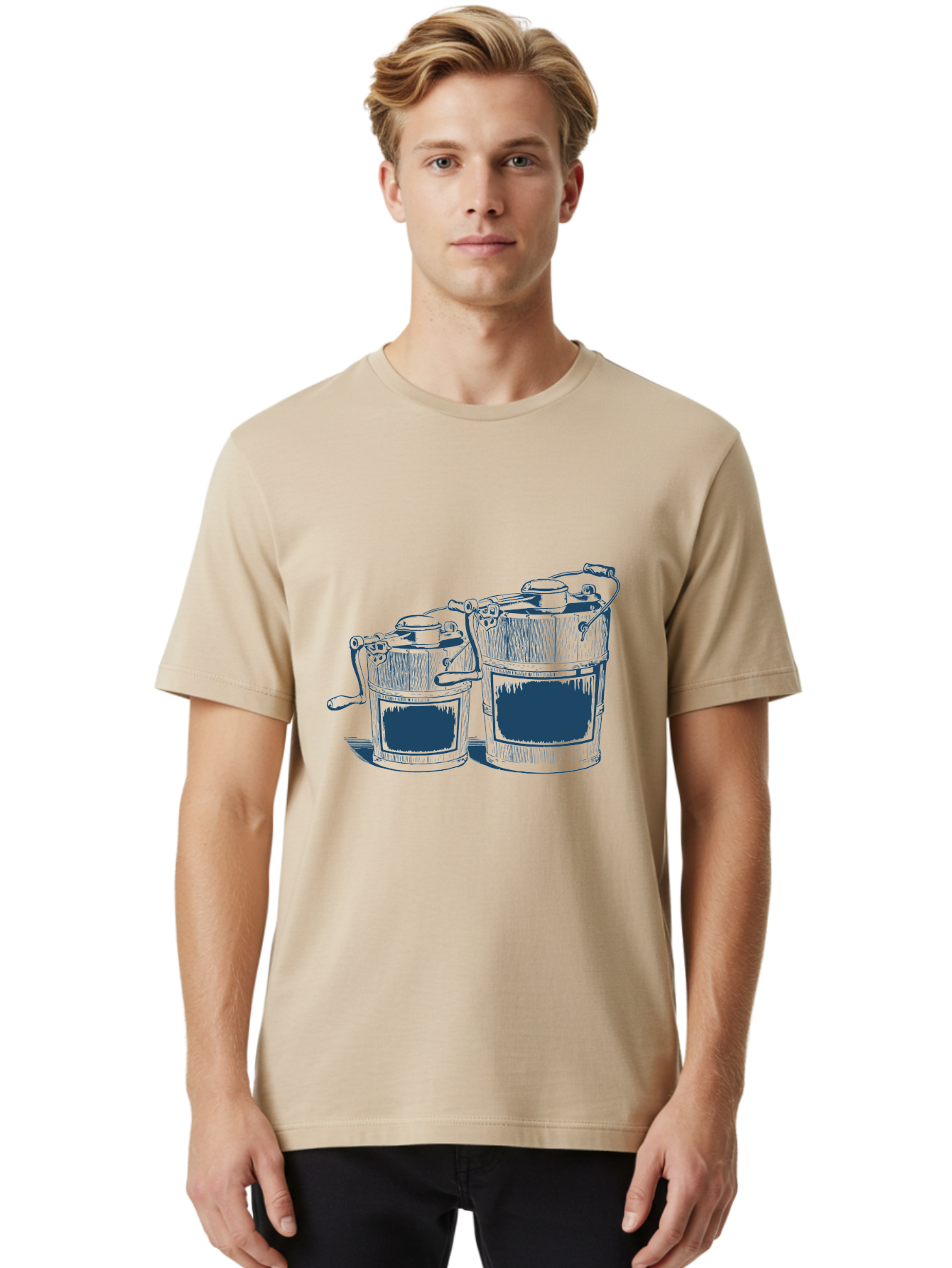Vintage Utility Buckets Men'S Graphic Tee, 100% Cotton, Comfortable Casual Summer Wear, Machine Washable, Water Buckets, Vintage Illustrations, Rustic Charm, Wooden Texture, Nostalgic Feel, Old-Fashioned Kitchenware, Country Decor Aae814 30