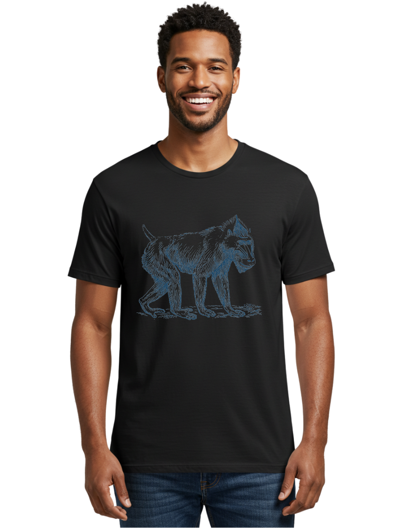 Walking Ape Men'S Graphic Tee, 100% Cotton, Comfortable Casual Summer Wear, Machine Washable, Baboon Illustration, Primate Art, Detailed Drawing, Animal Portrait, Wildlife Graphics, Hand-Drawn Image, Modern Illustration, Bold Lines Aae819 14