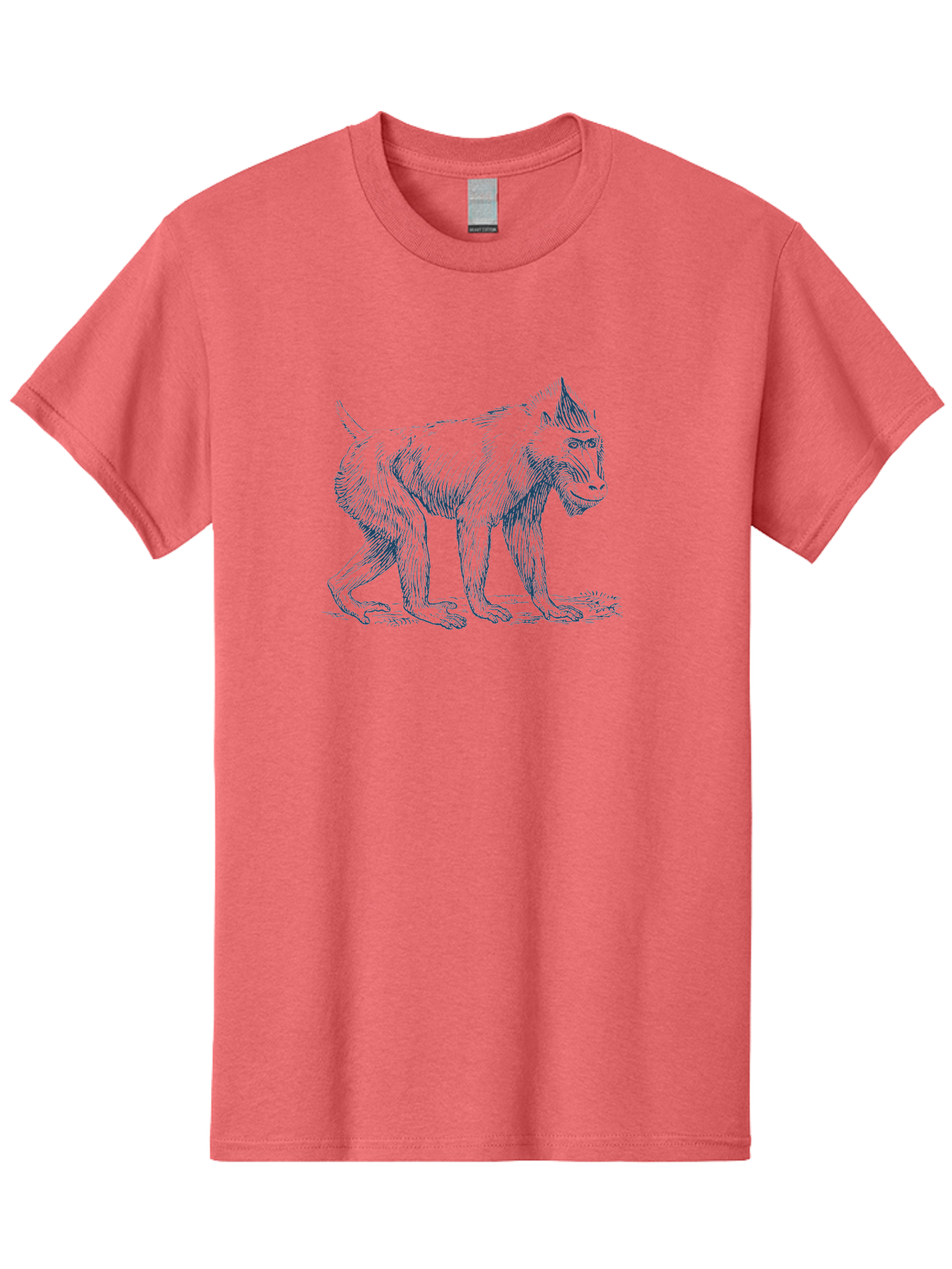 Walking Ape Men'S Graphic Tee, 100% Cotton, Comfortable Casual Summer Wear, Machine Washable, Baboon Illustration, Primate Art, Detailed Drawing, Animal Portrait, Wildlife Graphics, Hand-Drawn Image, Modern Illustration, Bold Lines Aae819 25