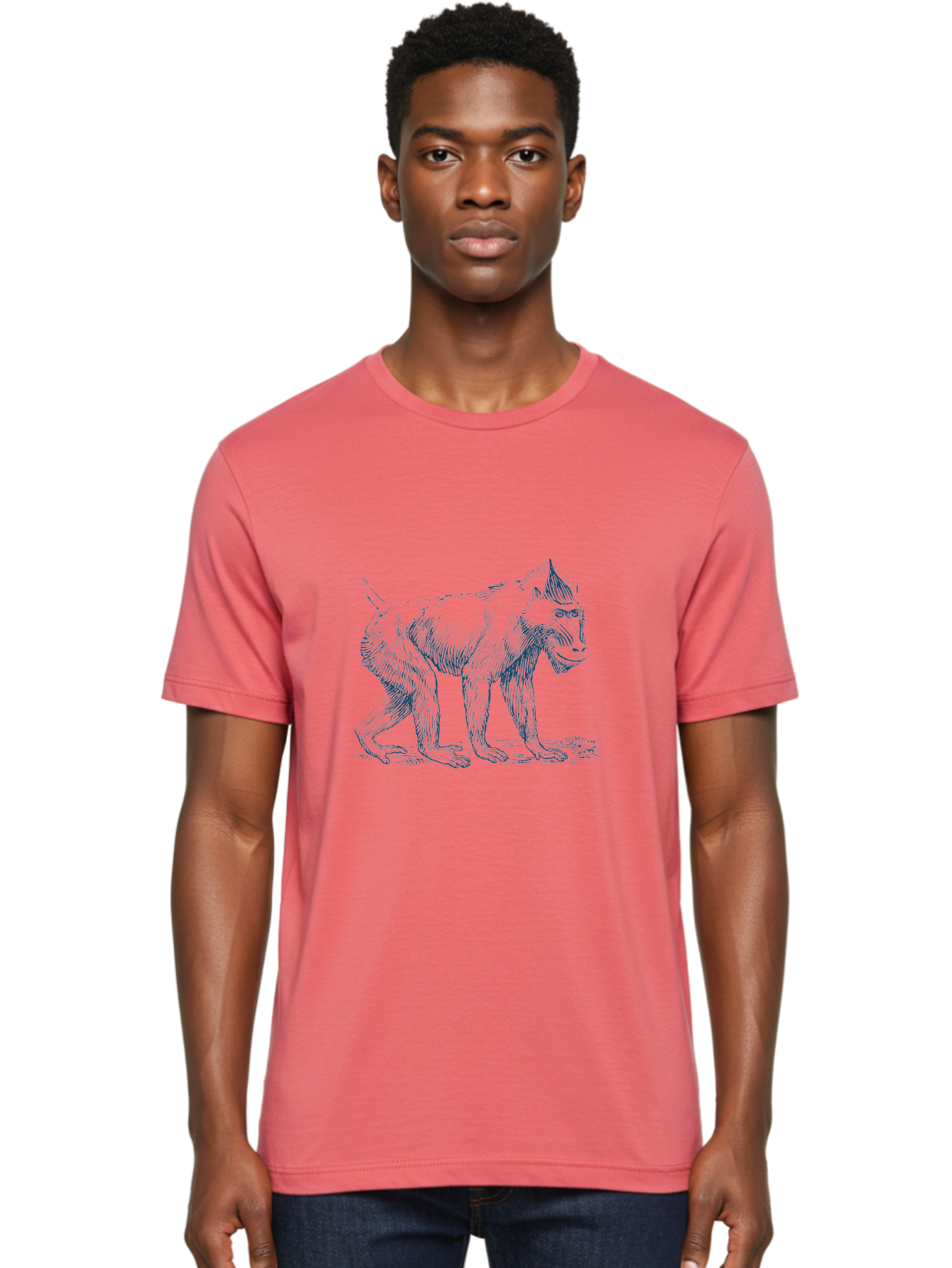 Walking Ape Men'S Graphic Tee, 100% Cotton, Comfortable Casual Summer Wear, Machine Washable, Baboon Illustration, Primate Art, Detailed Drawing, Animal Portrait, Wildlife Graphics, Hand-Drawn Image, Modern Illustration, Bold Lines Aae819 26