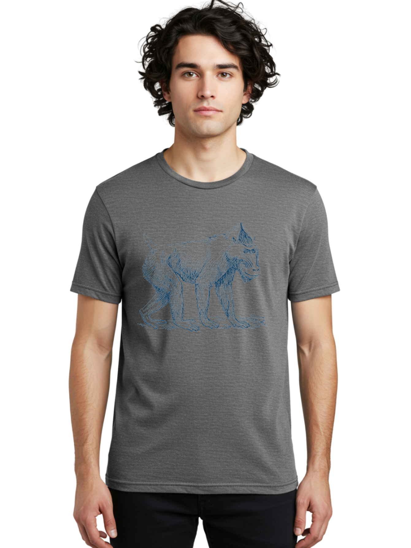 Walking Ape Men'S Graphic Tee, 100% Cotton, Comfortable Casual Summer Wear, Machine Washable, Baboon Illustration, Primate Art, Detailed Drawing, Animal Portrait, Wildlife Graphics, Hand-Drawn Image, Modern Illustration, Bold Lines Aae819 6