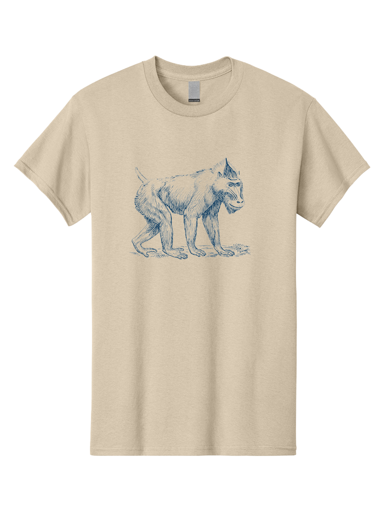 Walking Ape Men'S Graphic Tee, 100% Cotton, Comfortable Casual Summer Wear, Machine Washable, Baboon Illustration, Primate Art, Detailed Drawing, Animal Portrait, Wildlife Graphics, Hand-Drawn Image, Modern Illustration, Bold Lines Aae819 27