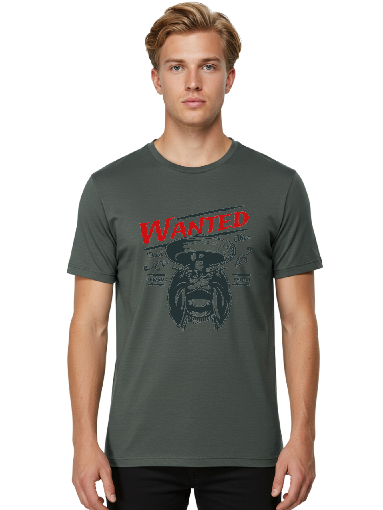 Wanted Men'S Graphic Tee, 100% Cotton, Comfortable Casual Summer Wear, Machine Washable, Wanted Poster, Mexican Bandit, Outlaw Illustration, Armed Fugitive, Vintage Wanted Sign, $5000 Reward, Dead Or Alive, Classic Western Art, Bold Graphics, Aae821 10