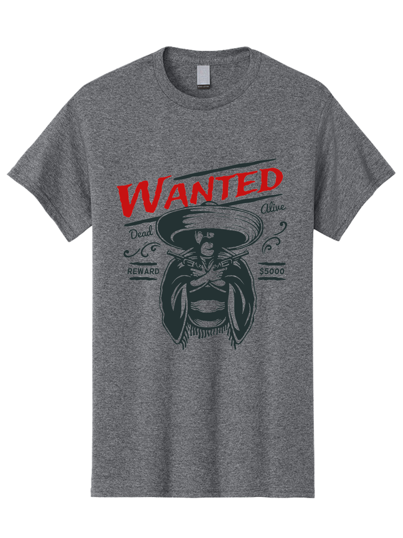 Wanted Men'S Graphic Tee, 100% Cotton, Comfortable Casual Summer Wear, Machine Washable, Wanted Poster, Mexican Bandit, Outlaw Illustration, Armed Fugitive, Vintage Wanted Sign, $5000 Reward, Dead Or Alive, Classic Western Art, Bold Graphics, Aae821 7
