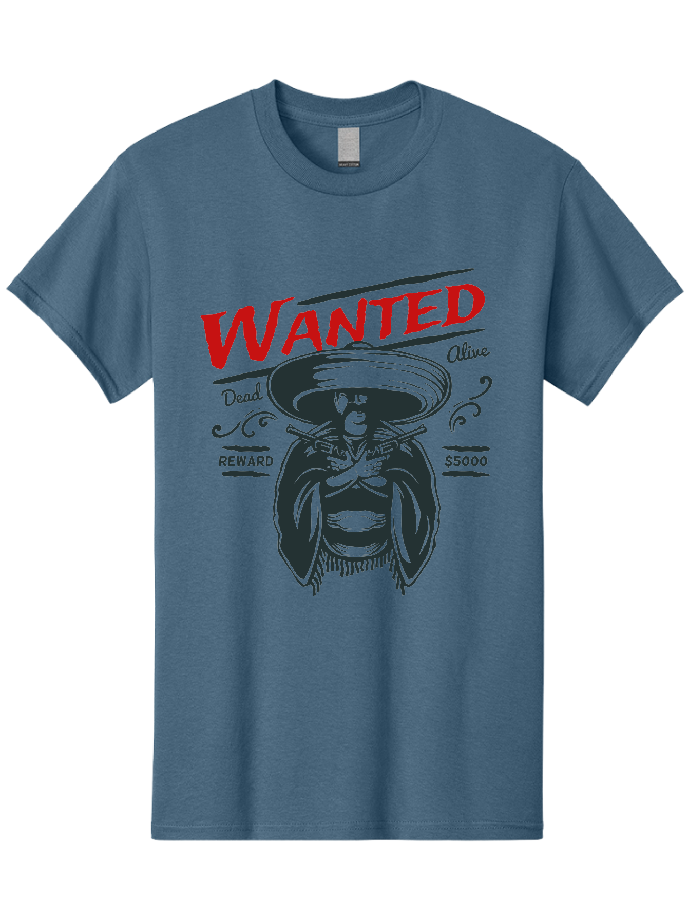 Wanted Men'S Graphic Tee, 100% Cotton, Comfortable Casual Summer Wear, Machine Washable, Wanted Poster, Mexican Bandit, Outlaw Illustration, Armed Fugitive, Vintage Wanted Sign, $5000 Reward, Dead Or Alive, Classic Western Art, Bold Graphics, Aae821 23