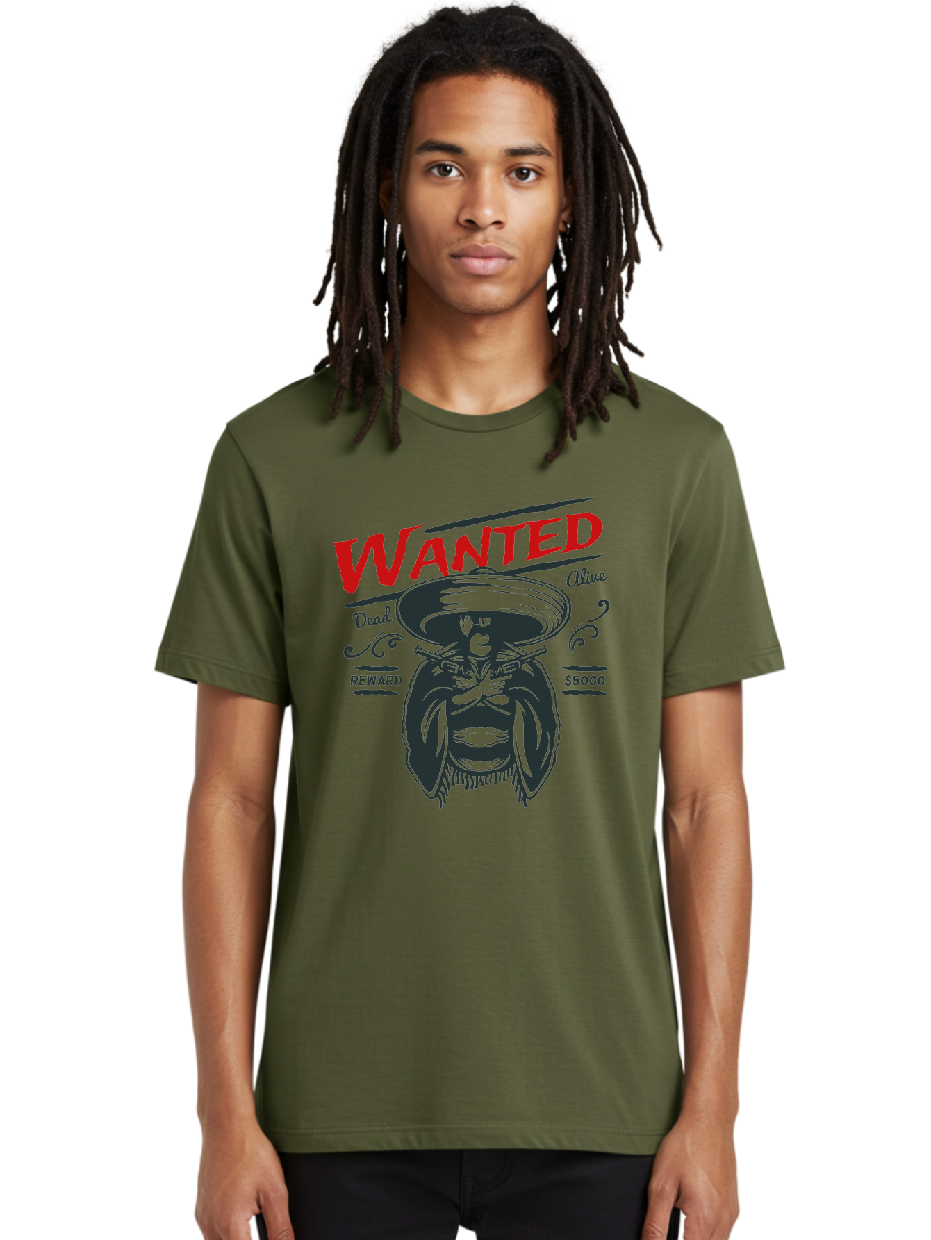 Wanted Men'S Graphic Tee, 100% Cotton, Comfortable Casual Summer Wear, Machine Washable, Wanted Poster, Mexican Bandit, Outlaw Illustration, Armed Fugitive, Vintage Wanted Sign, $5000 Reward, Dead Or Alive, Classic Western Art, Bold Graphics, Aae821 2