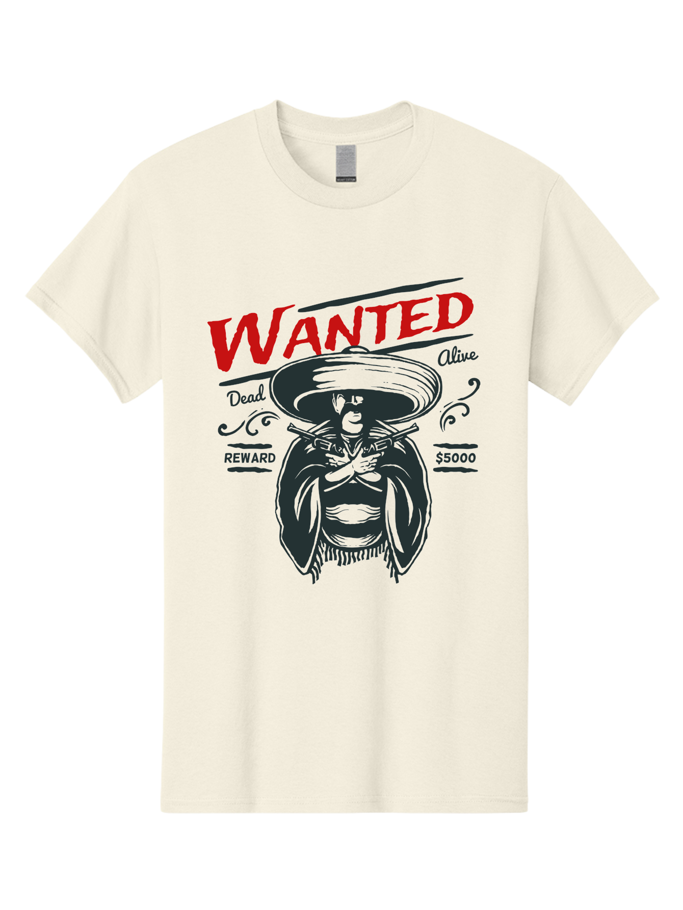 Wanted Men'S Graphic Tee, 100% Cotton, Comfortable Casual Summer Wear, Machine Washable, Wanted Poster, Mexican Bandit, Outlaw Illustration, Armed Fugitive, Vintage Wanted Sign, $5000 Reward, Dead Or Alive, Classic Western Art, Bold Graphics, Aae821 5