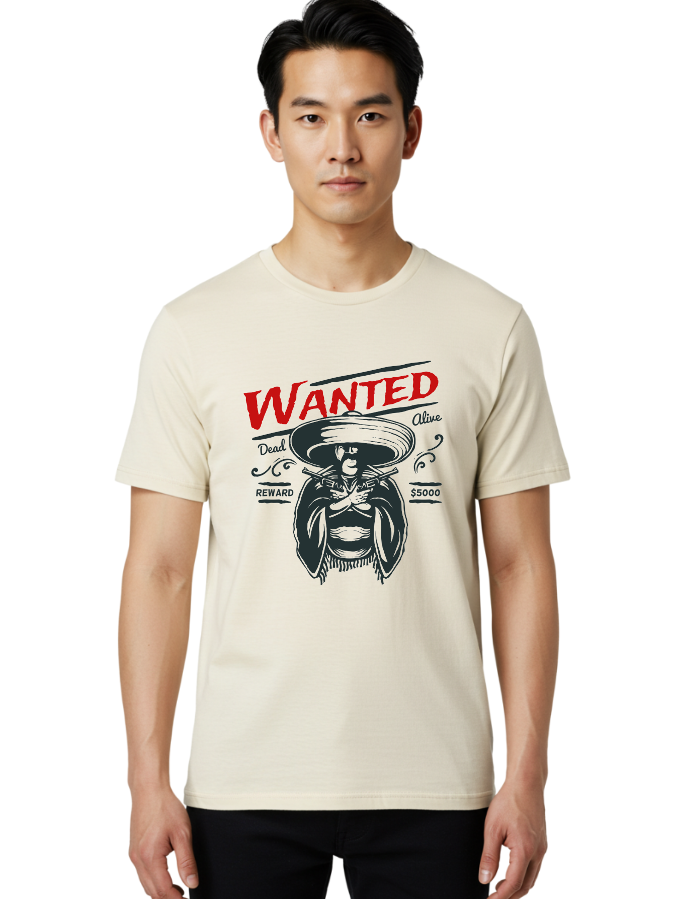 Wanted Men'S Graphic Tee, 100% Cotton, Comfortable Casual Summer Wear, Machine Washable, Wanted Poster, Mexican Bandit, Outlaw Illustration, Armed Fugitive, Vintage Wanted Sign, $5000 Reward, Dead Or Alive, Classic Western Art, Bold Graphics, Aae821 6