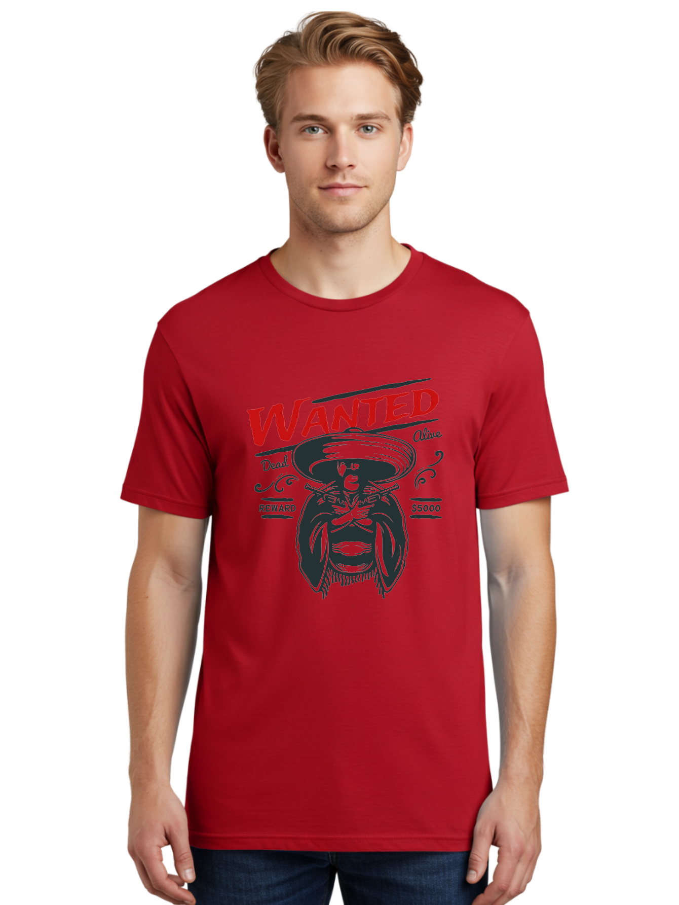 Wanted Men'S Graphic Tee, 100% Cotton, Comfortable Casual Summer Wear, Machine Washable, Wanted Poster, Mexican Bandit, Outlaw Illustration, Armed Fugitive, Vintage Wanted Sign, $5000 Reward, Dead Or Alive, Classic Western Art, Bold Graphics, Aae821 26