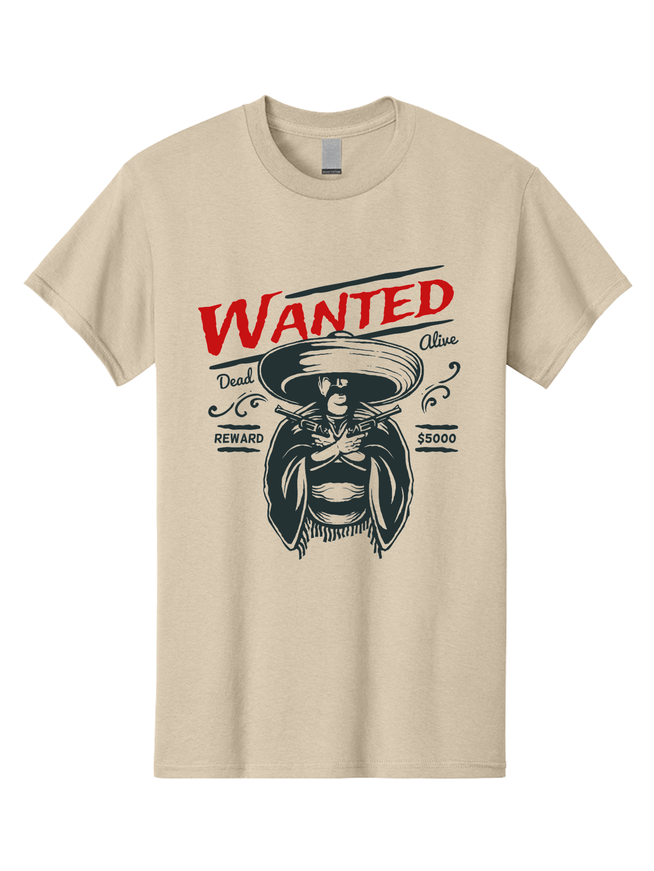 Wanted Men'S Graphic Tee, 100% Cotton, Comfortable Casual Summer Wear, Machine Washable, Wanted Poster, Mexican Bandit, Outlaw Illustration, Armed Fugitive, Vintage Wanted Sign, $5000 Reward, Dead Or Alive, Classic Western Art, Bold Graphics, Aae821 29