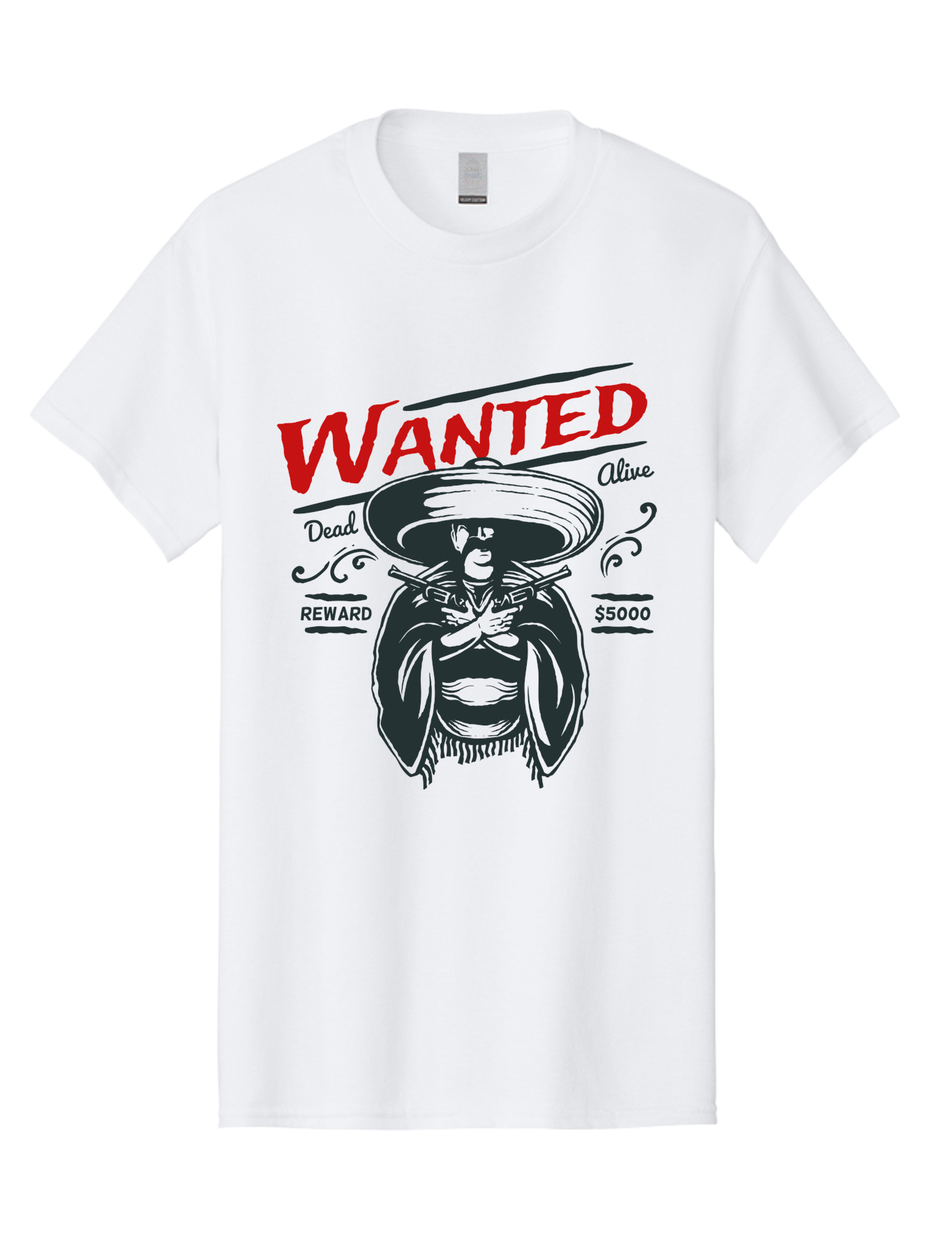 Wanted Men'S Graphic Tee, 100% Cotton, Comfortable Casual Summer Wear, Machine Washable, Wanted Poster, Mexican Bandit, Outlaw Illustration, Armed Fugitive, Vintage Wanted Sign, $5000 Reward, Dead Or Alive, Classic Western Art, Bold Graphics, Aae821 21