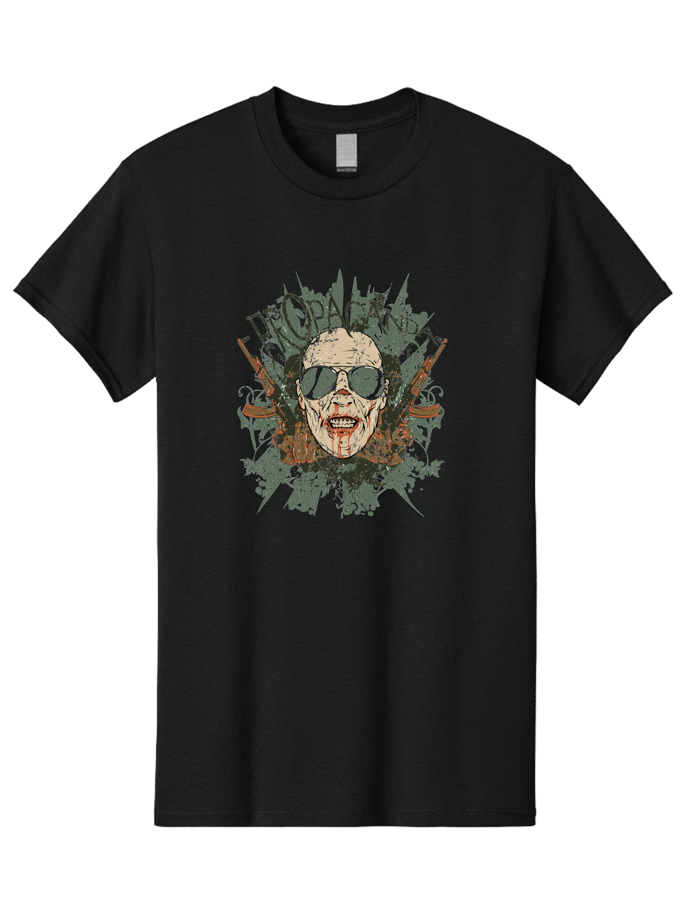 Warhead Propaganda Men'S Graphic Tee, 100% Cotton, Comfortable Casual Summer Wear, Machine Washable, Zombie With Sunglasses, Bloody Face, Propaganda Art, Street Art Style, Punk Rock Aesthetic, Zombie Apocalypse, Dark Humor, Graphic Design, Aae822 27