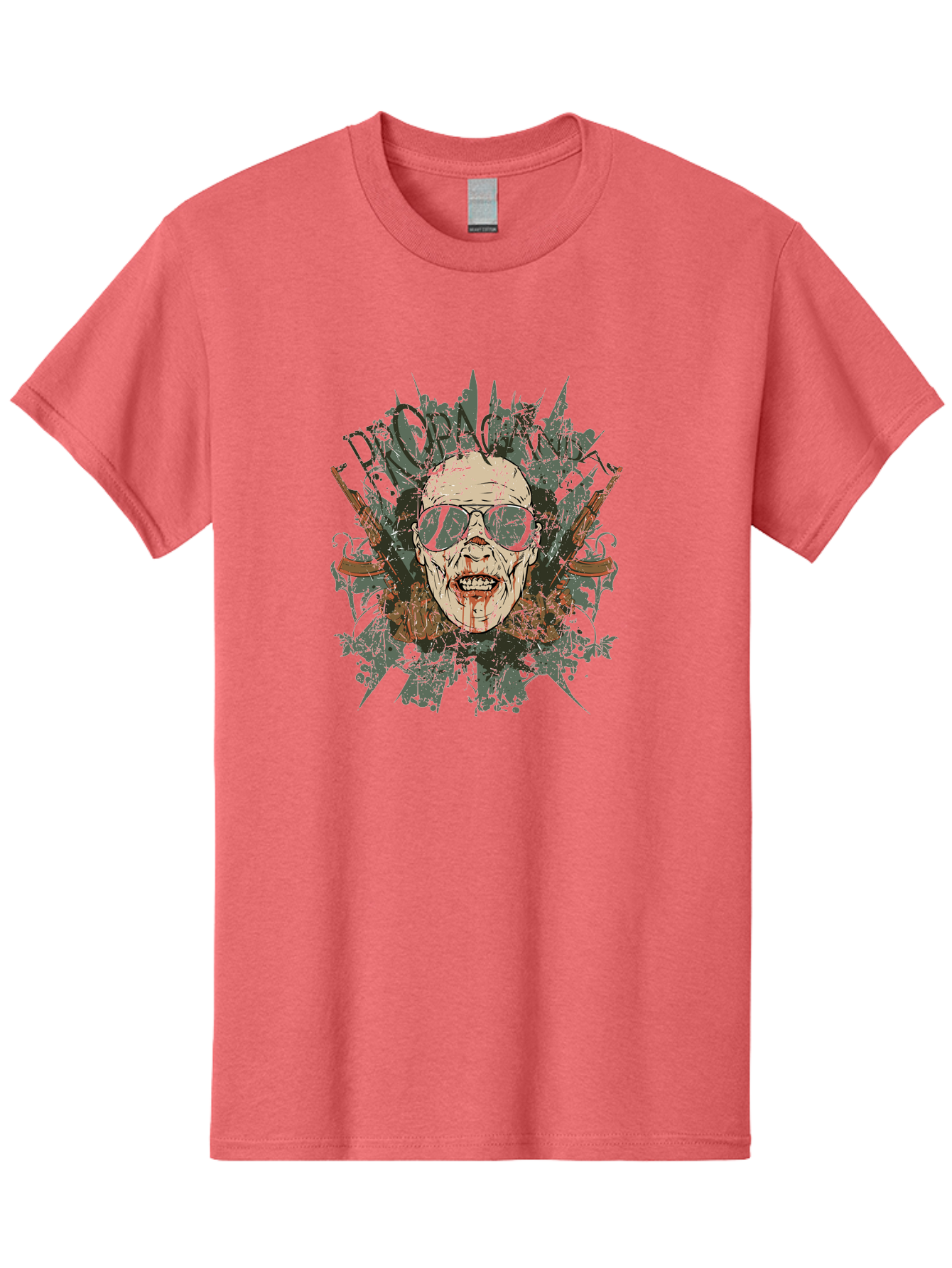 Warhead Propaganda Men'S Graphic Tee, 100% Cotton, Comfortable Casual Summer Wear, Machine Washable, Zombie With Sunglasses, Bloody Face, Propaganda Art, Street Art Style, Punk Rock Aesthetic, Zombie Apocalypse, Dark Humor, Graphic Design, Aae822 15